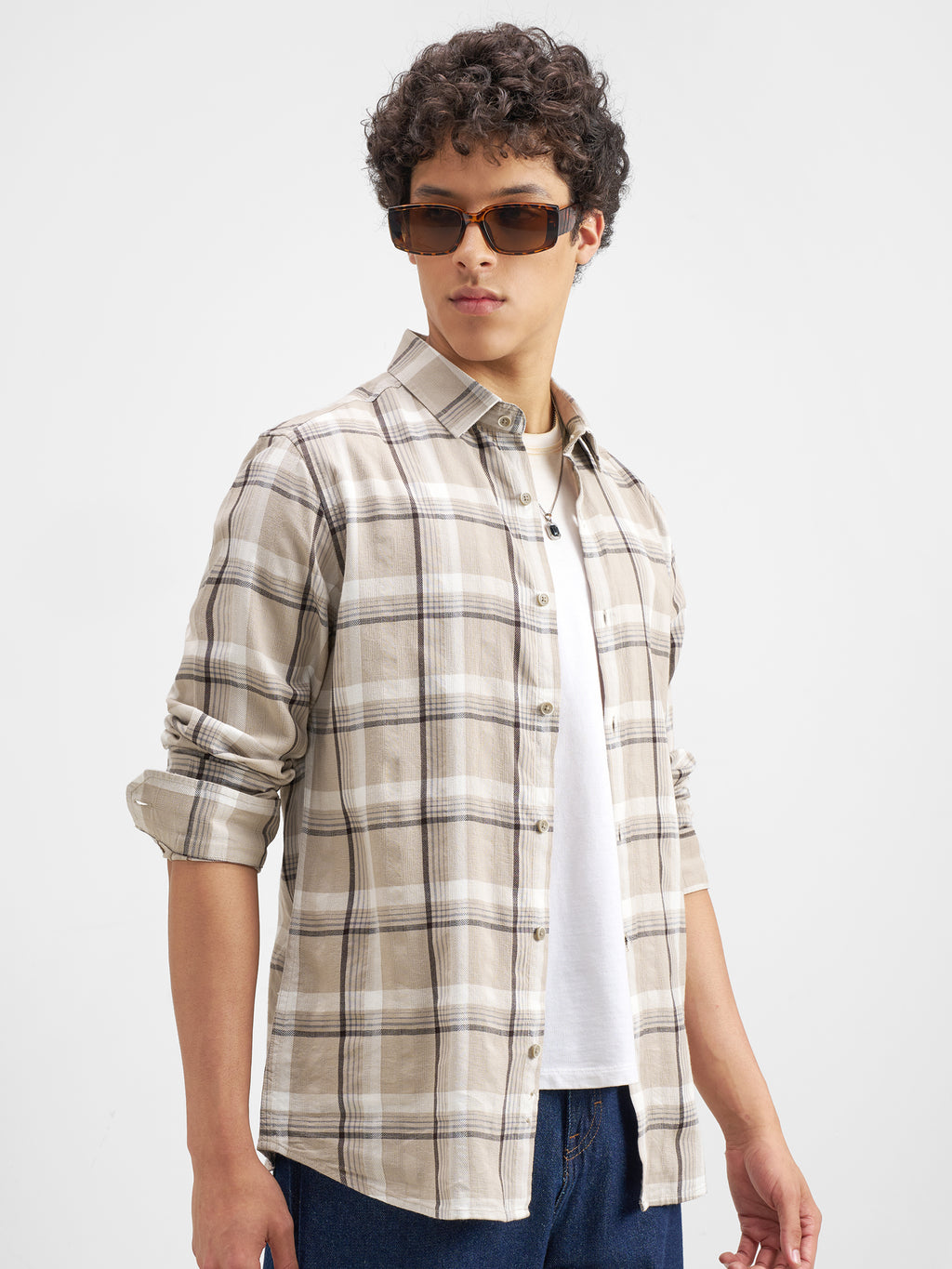 Highlander Men Beige Checked Regular Fit Casual Shirt - Beige - Image 6