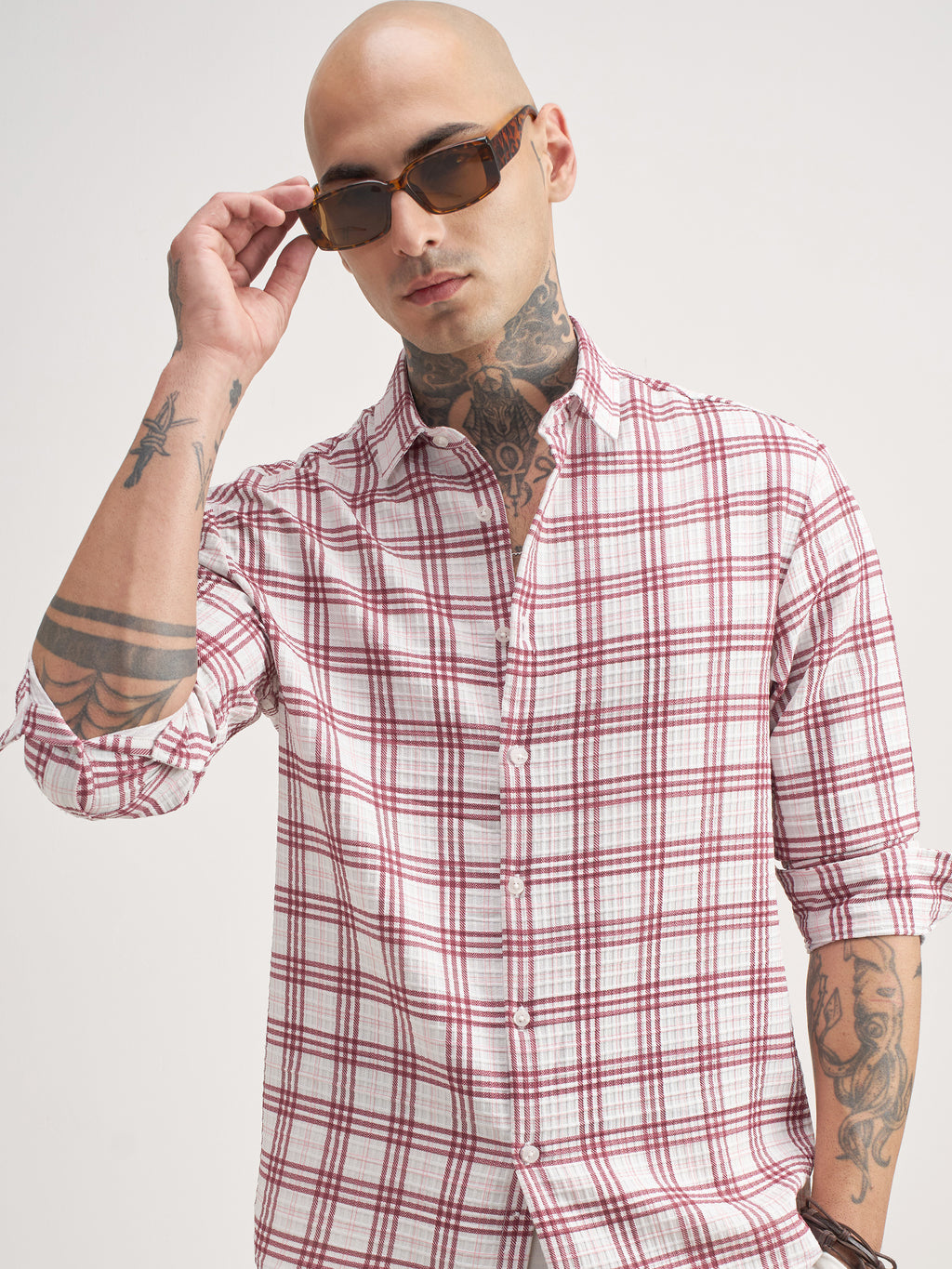 Highlander Men Off White Checked Regular Fit Casual Shirt - Off White - Image 1