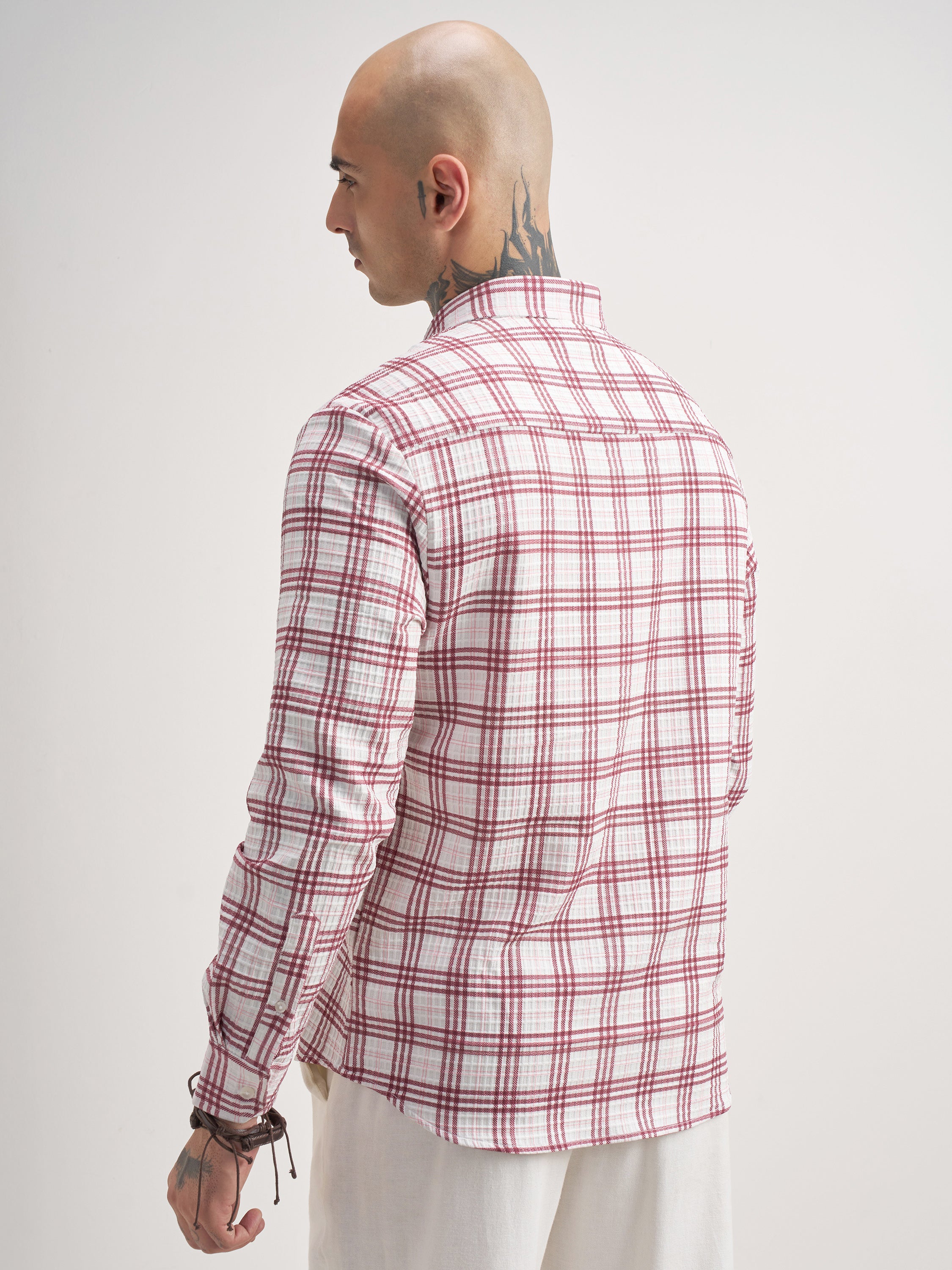 Highlander Men Off White Checked Regular Fit Casual Shirt - Off White - Image 3