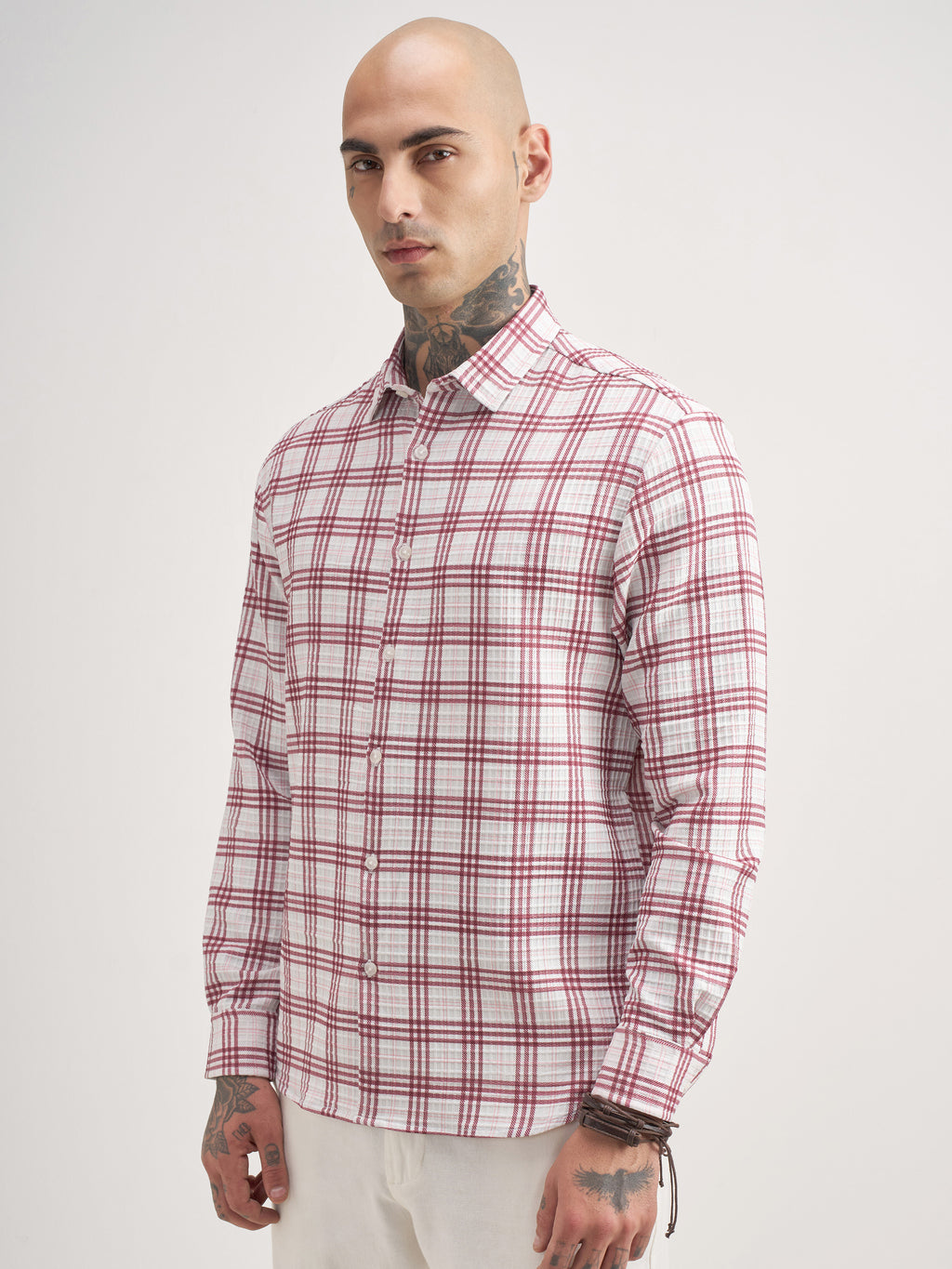 Highlander Men Off White Checked Regular Fit Casual Shirt - Off White - Image 4