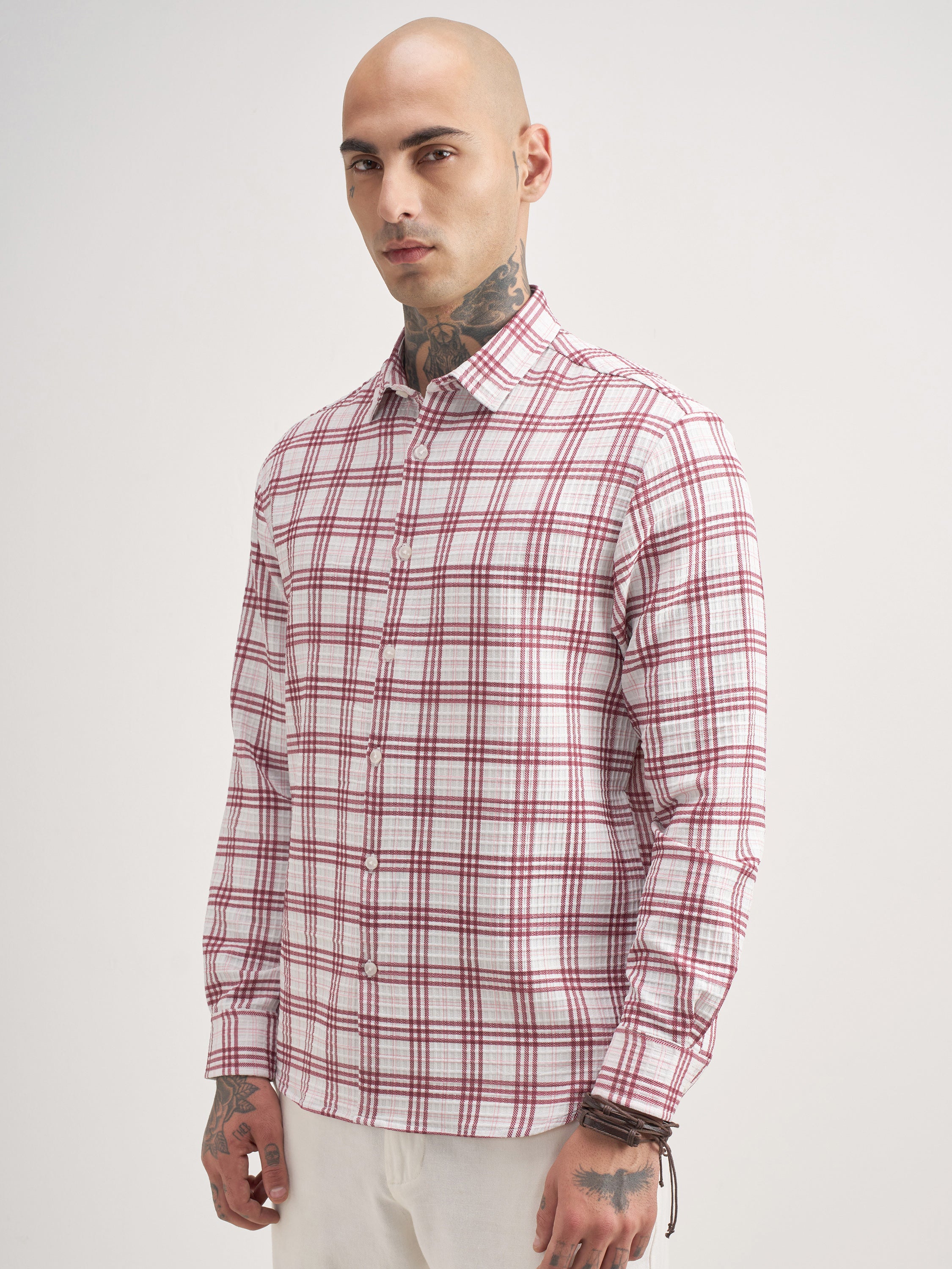 Highlander Men Off White Checked Regular Fit Casual Shirt - Off White - Image 4