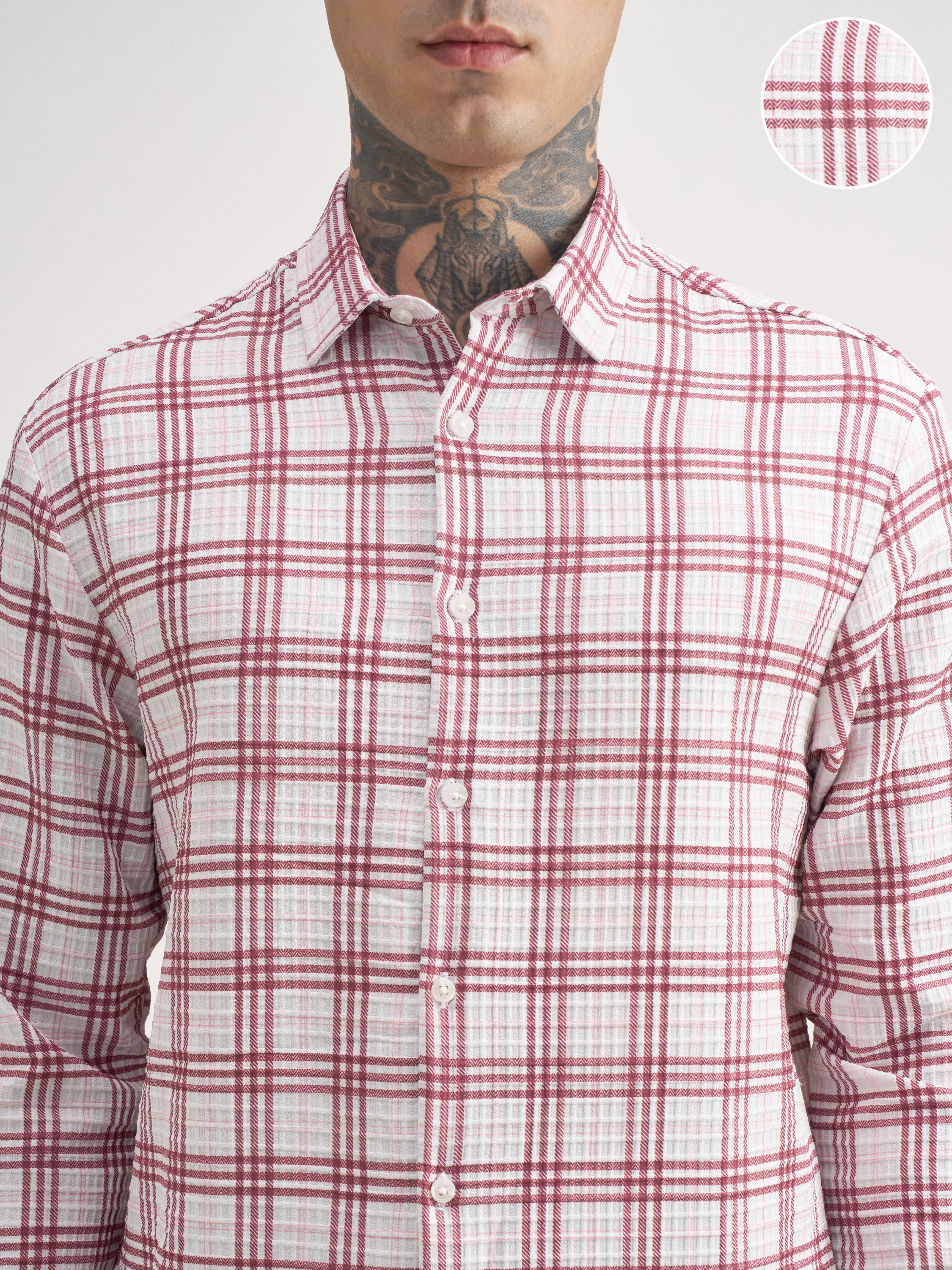 Highlander Men Off White Checked Regular Fit Casual Shirt - Off White - Image 5