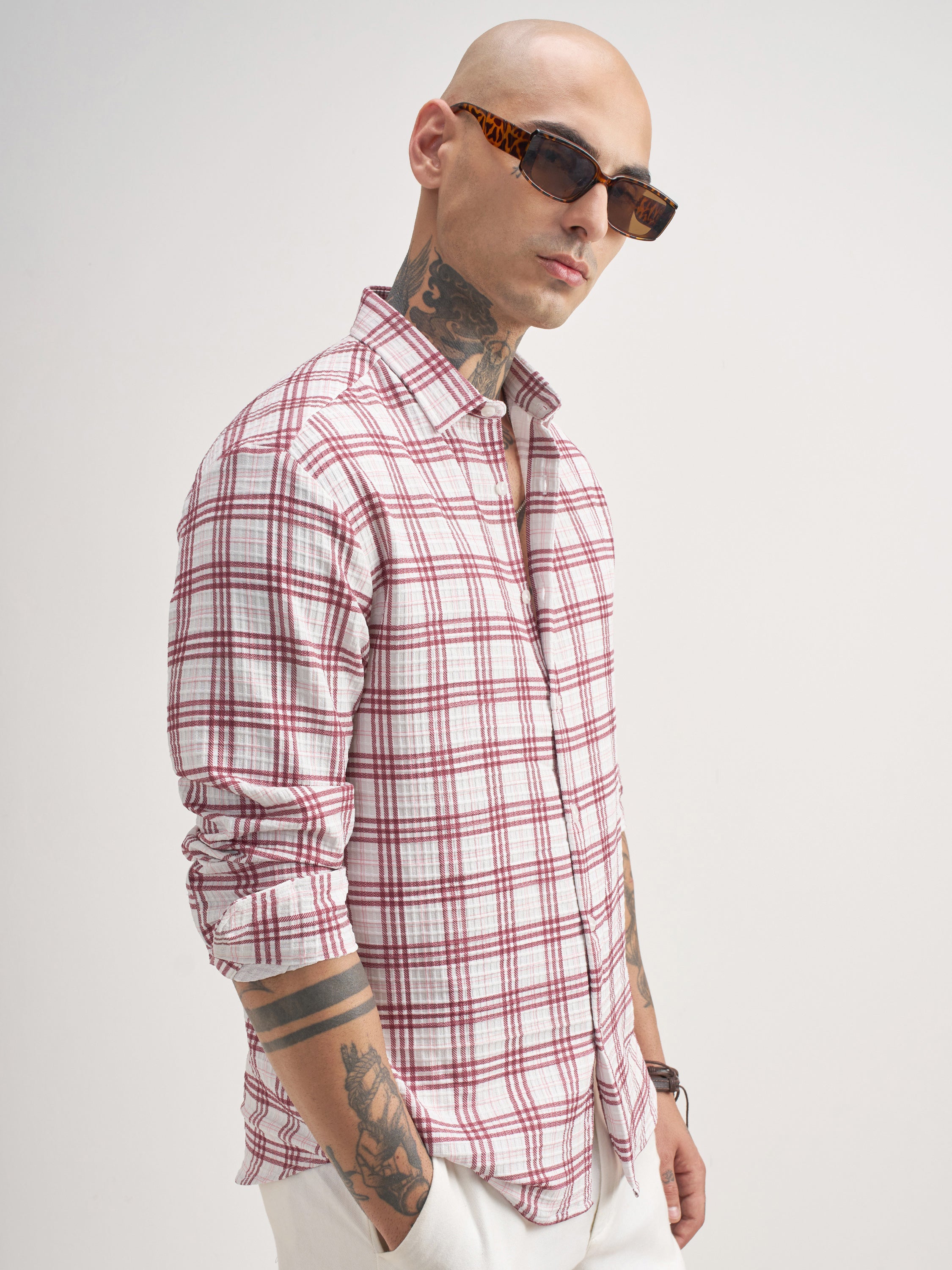 Highlander Men Off White Checked Regular Fit Casual Shirt - Off White - Image 6