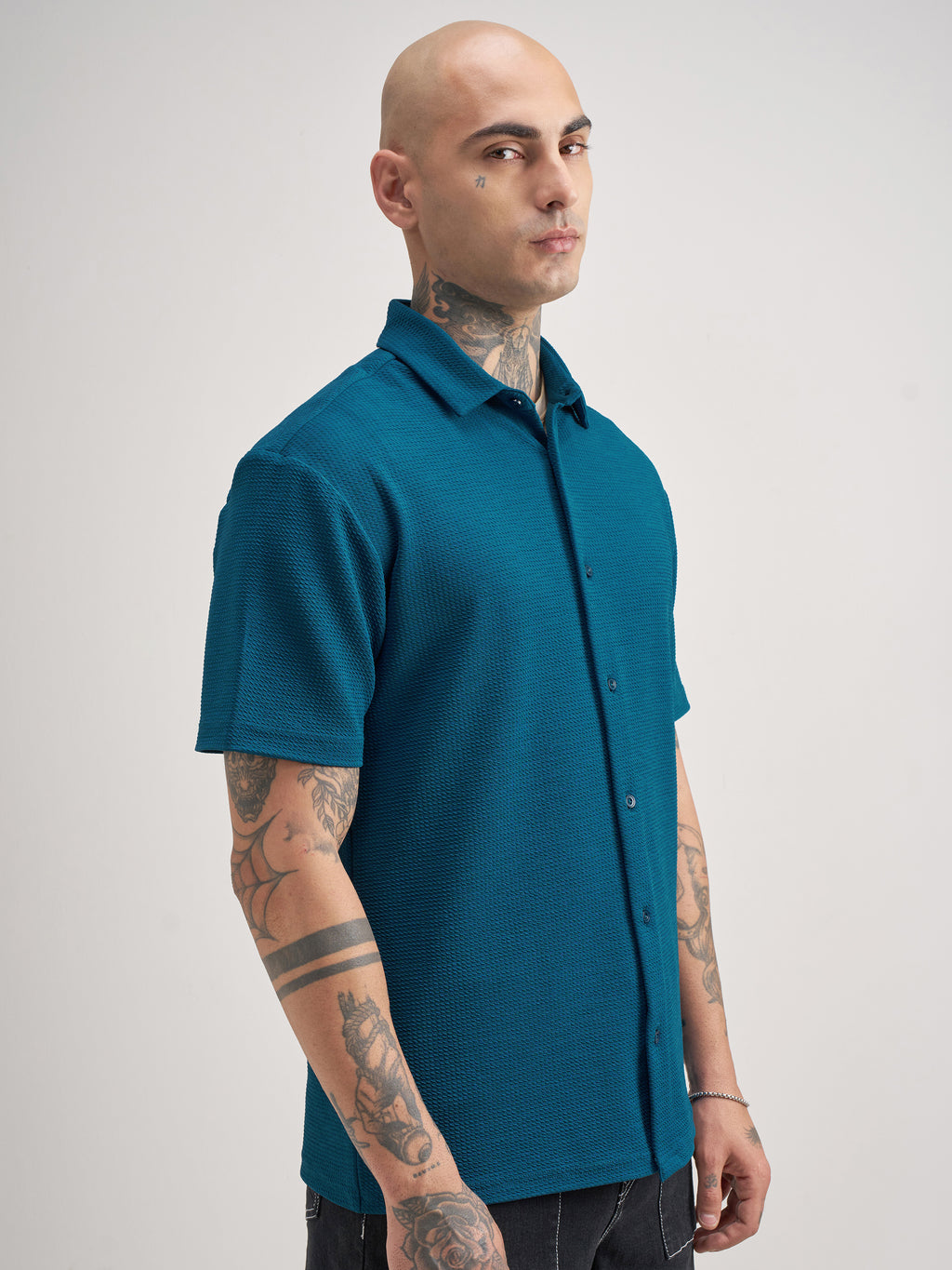 Highlander Men Teal Self Design Relaxed Fit Casual Shirt - Teal - Image 6