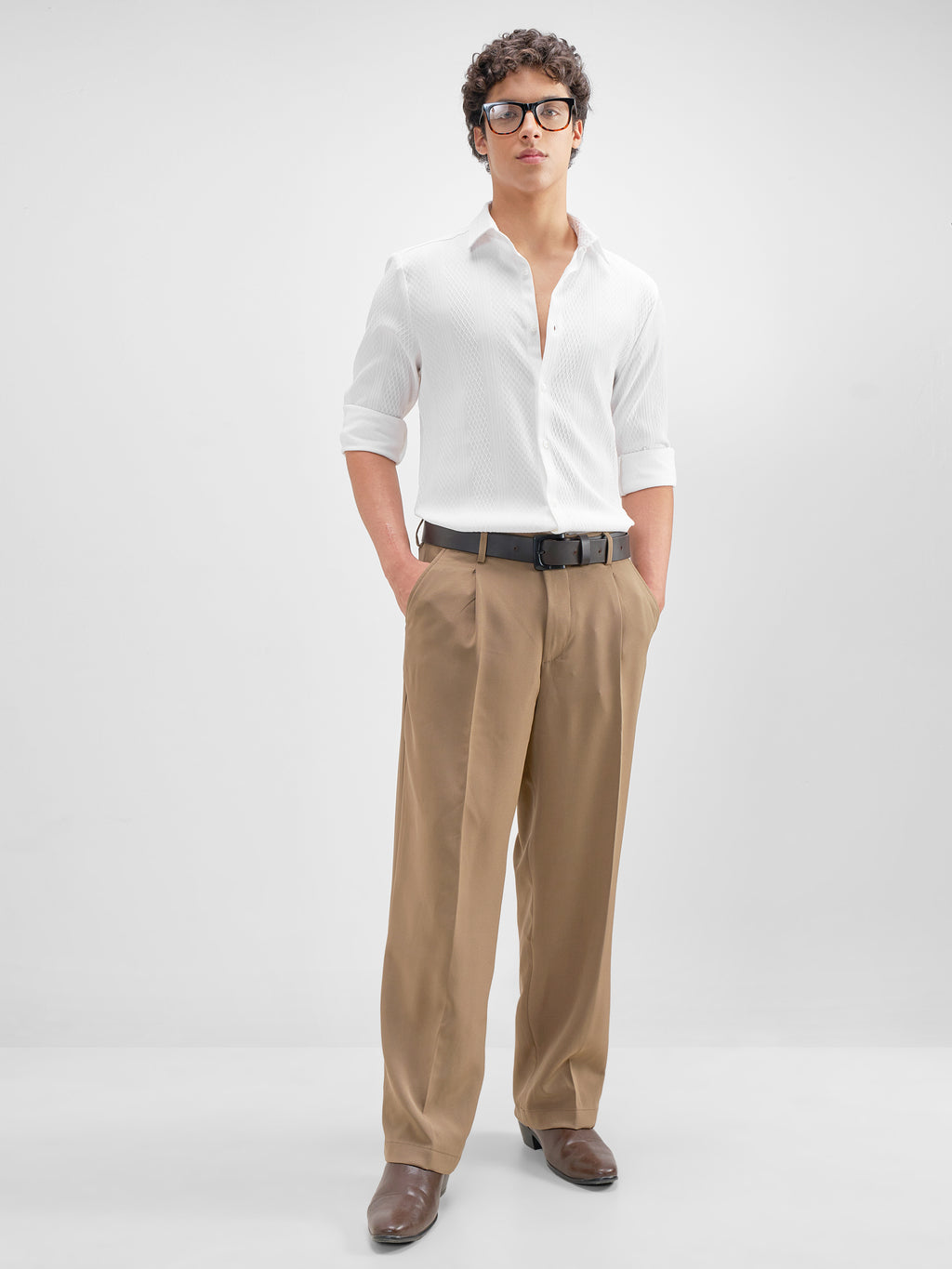 Highlander Men White Self Design Slim Fit Casual Shirt - White - Image 2