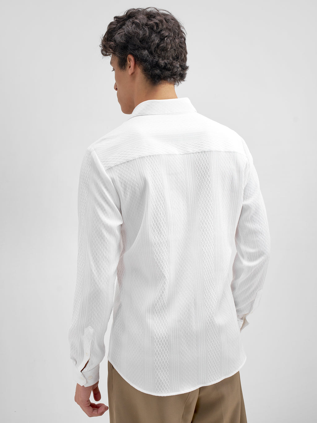 Highlander Men White Self Design Slim Fit Casual Shirt - White - Image 3