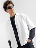 Highlander Men White Self Design Boxy Fit Casual Shirt - White - Image 1