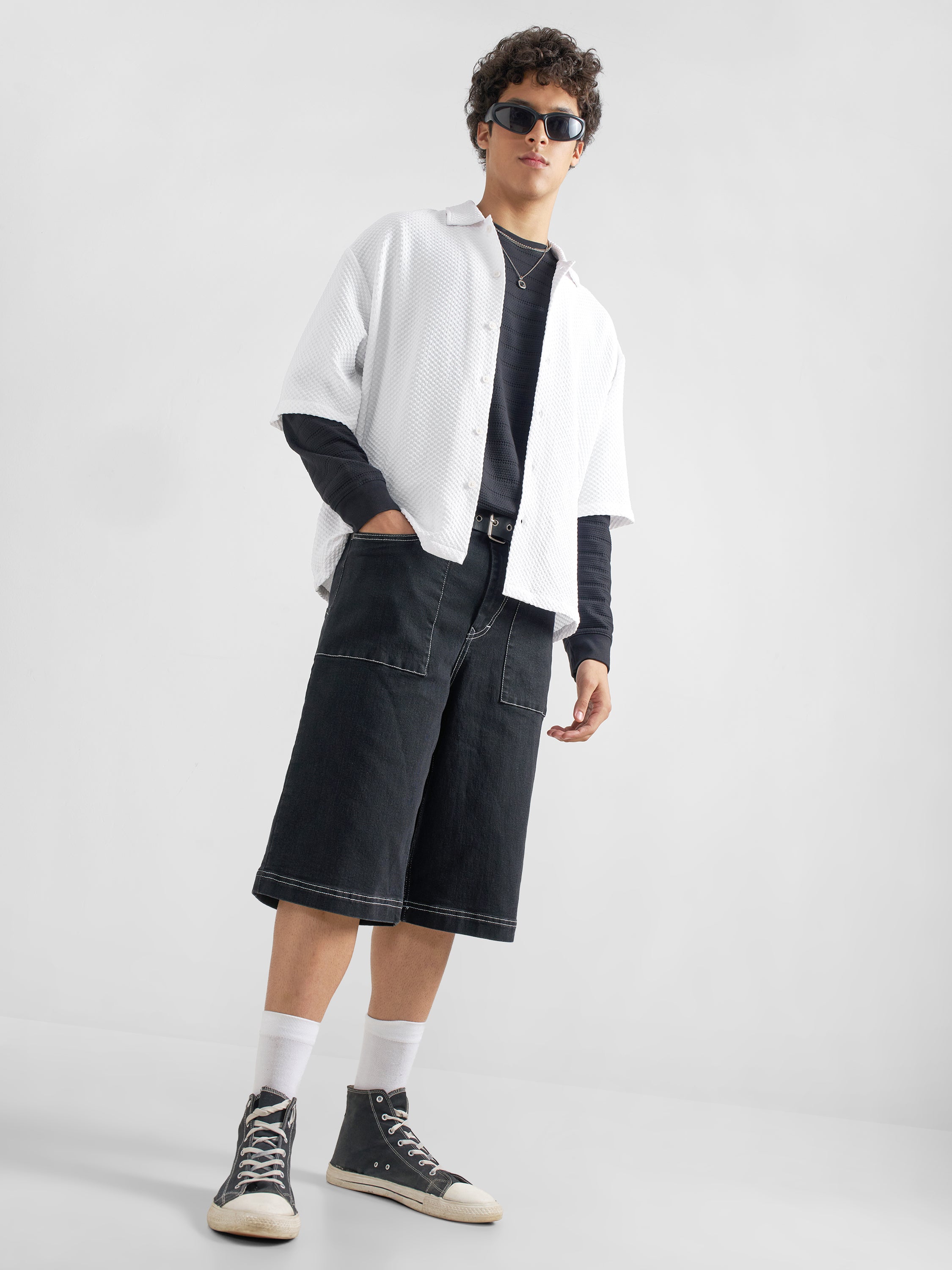Highlander Men White Self Design Boxy Fit Casual Shirt - White - Image 2