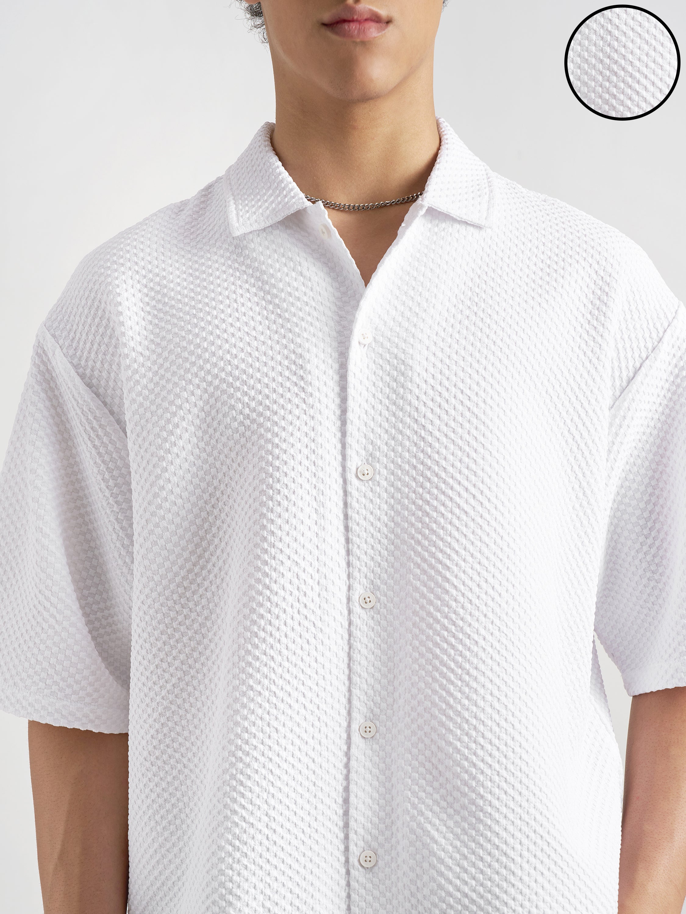 Highlander Men White Self Design Boxy Fit Casual Shirt - White - Image 5