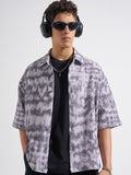 Highlander Men Grey Self Design Boxy Fit Casual Shirt