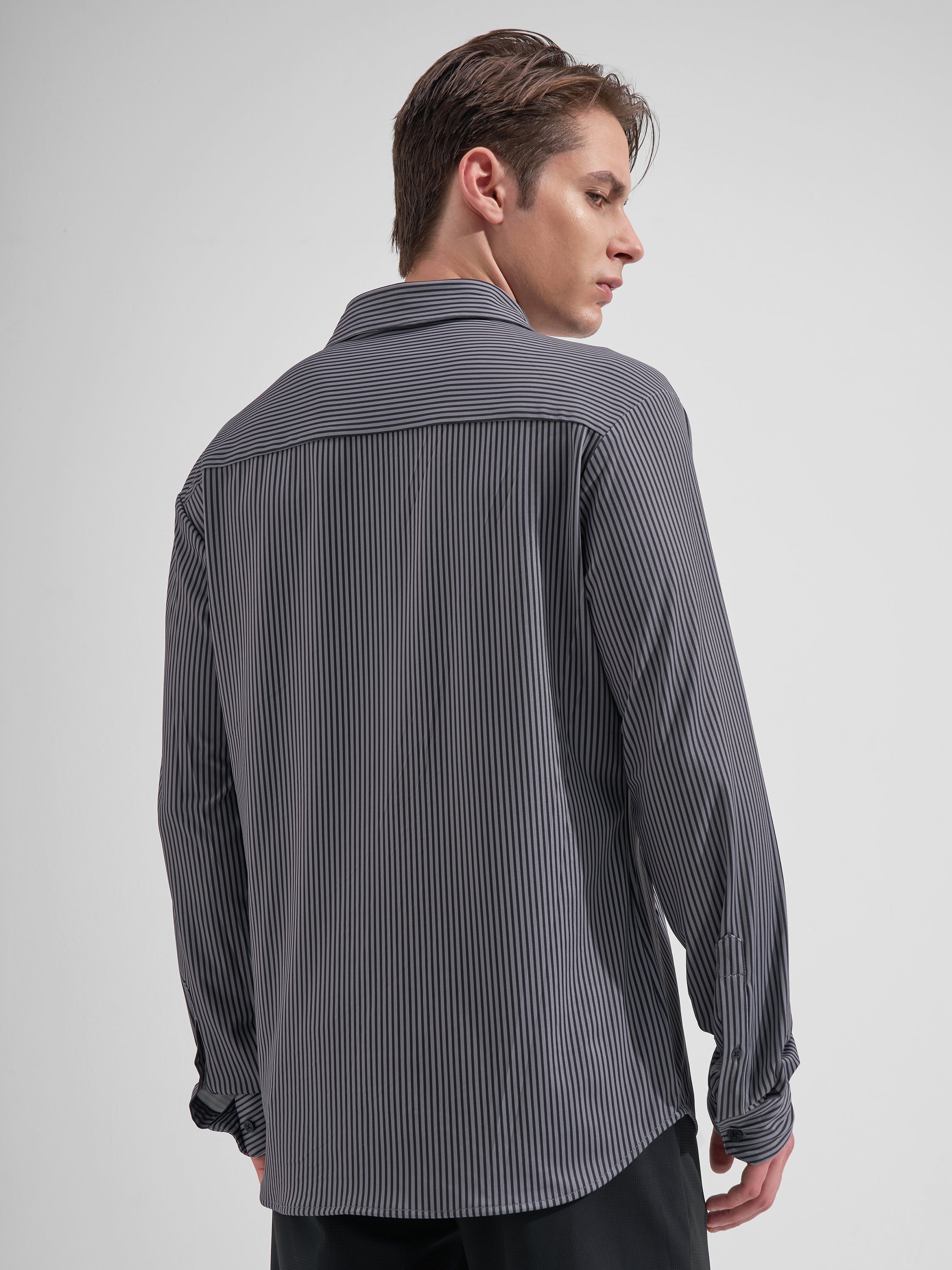 Highlander Men Black Striped Slim Fit Casual Shirt