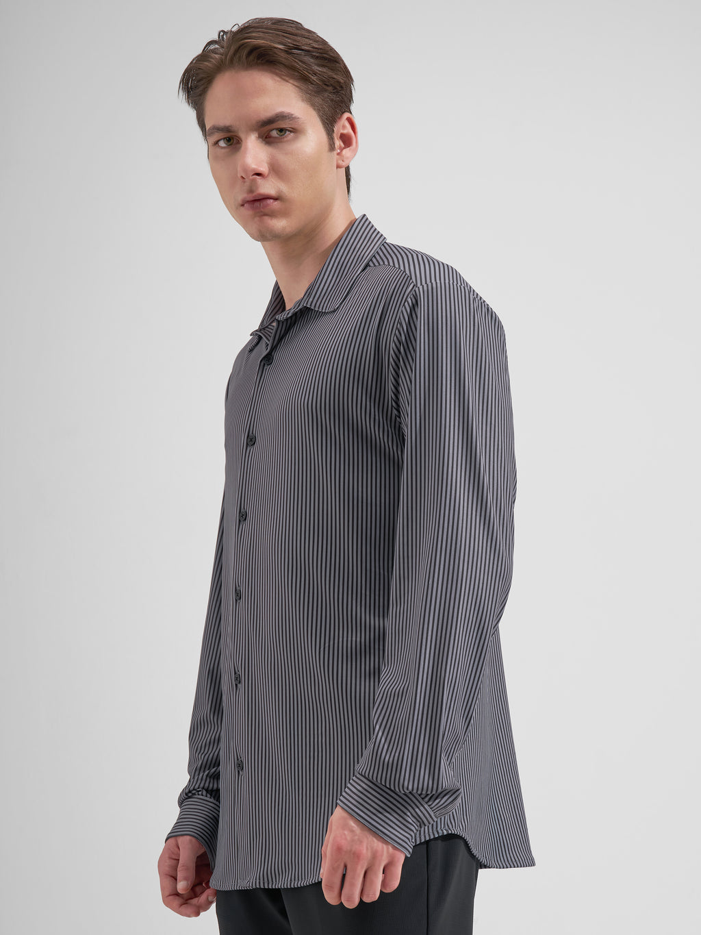 Highlander Men Black Striped Slim Fit Casual Shirt