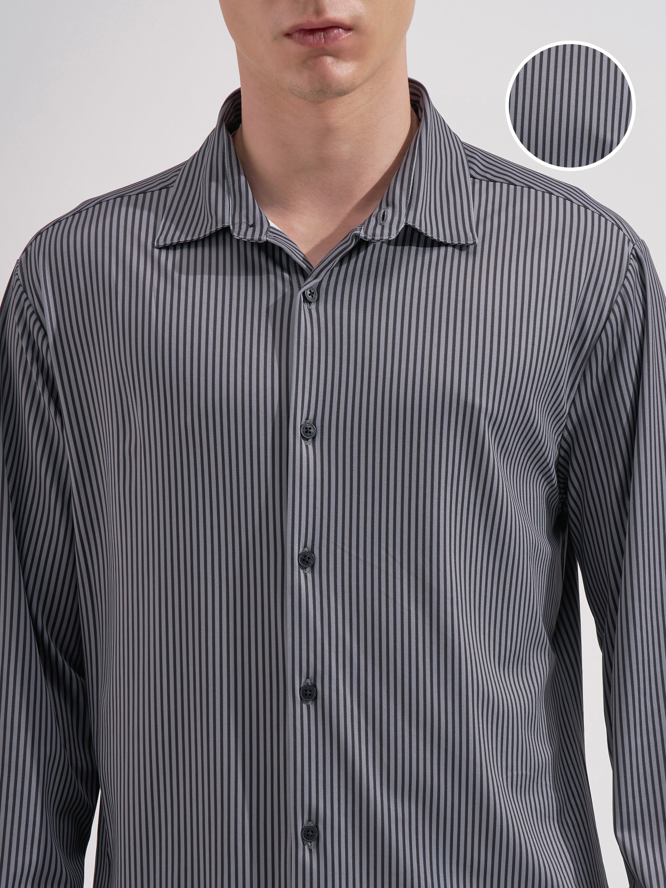 Highlander Men Black Striped Slim Fit Casual Shirt