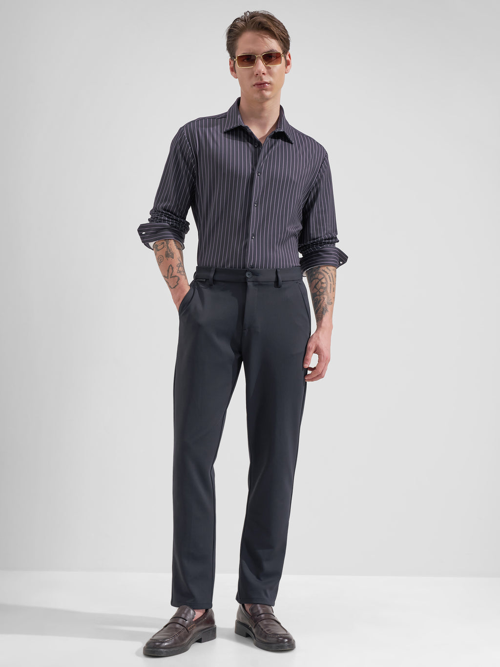 Highlander Men Purple Striped Slim Fit Casual Shirt