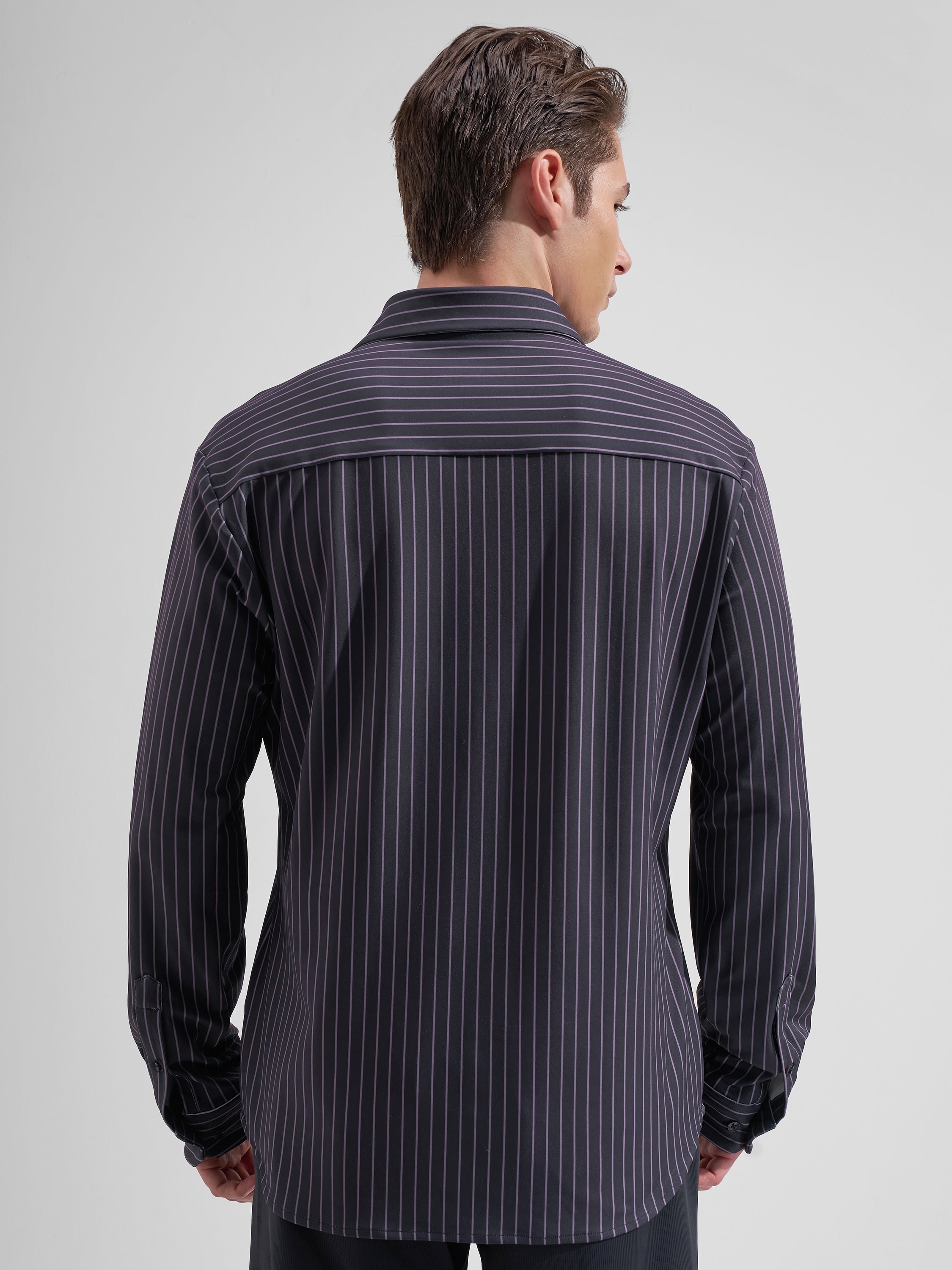 Highlander Men Purple Striped Slim Fit Casual Shirt
