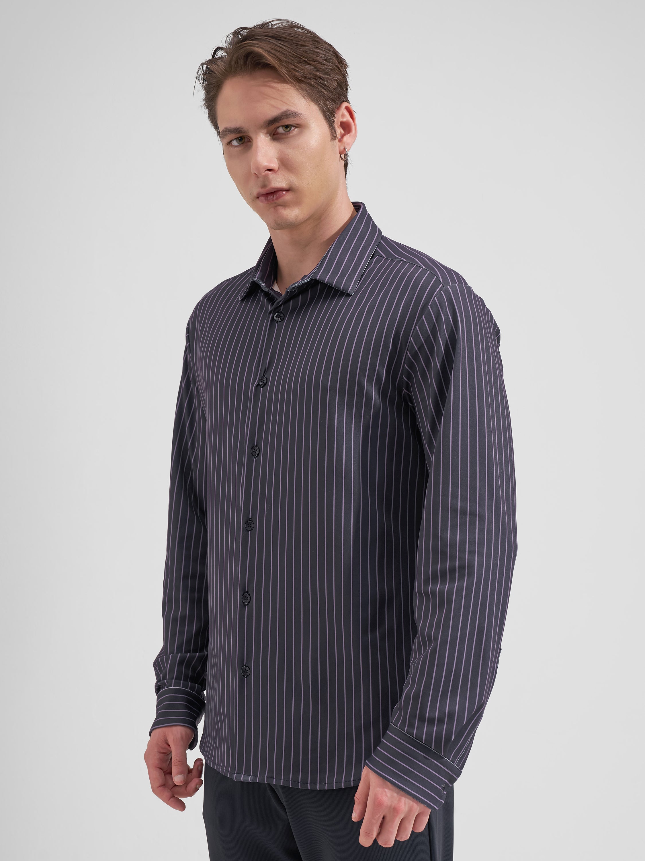 Highlander Men Purple Striped Slim Fit Casual Shirt
