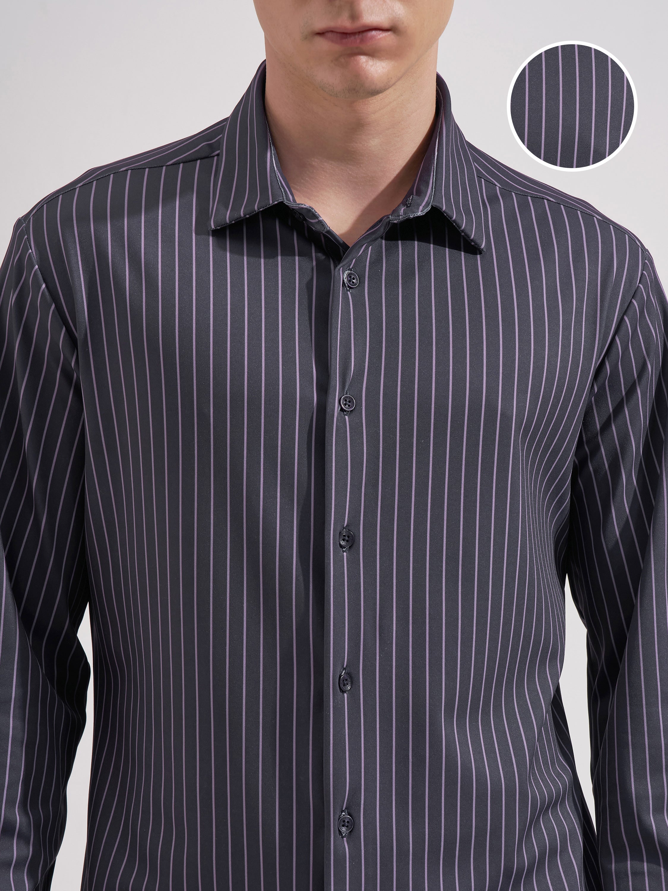 Highlander Men Purple Striped Slim Fit Casual Shirt