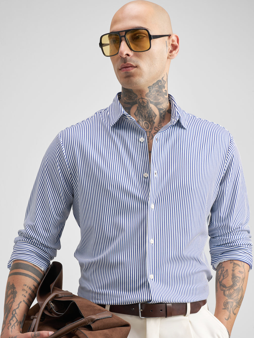 Highlander Men White Striped Slim Fit Casual Shirt - White - Image 1