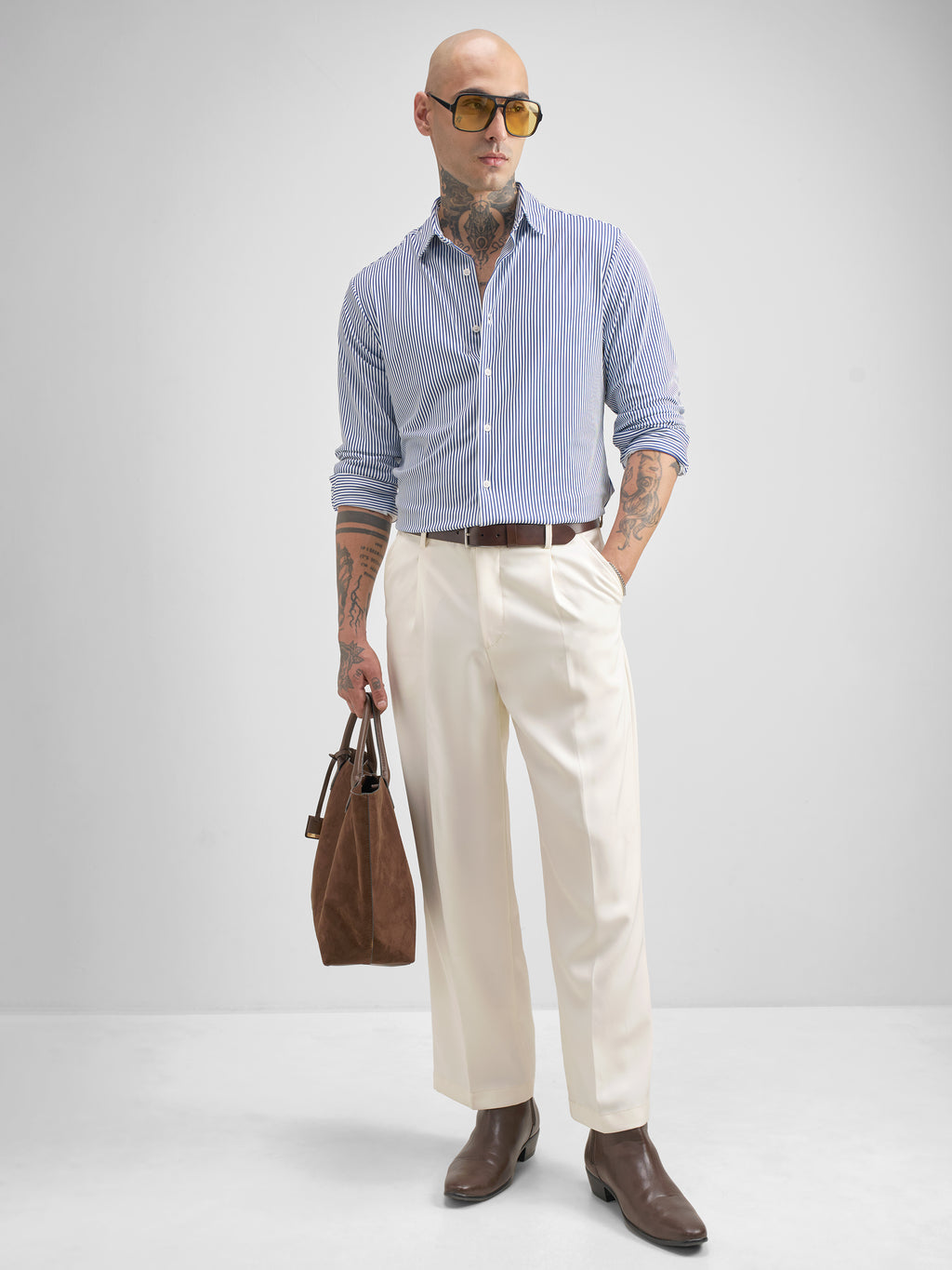 Highlander Men White Striped Slim Fit Casual Shirt - White - Image 2