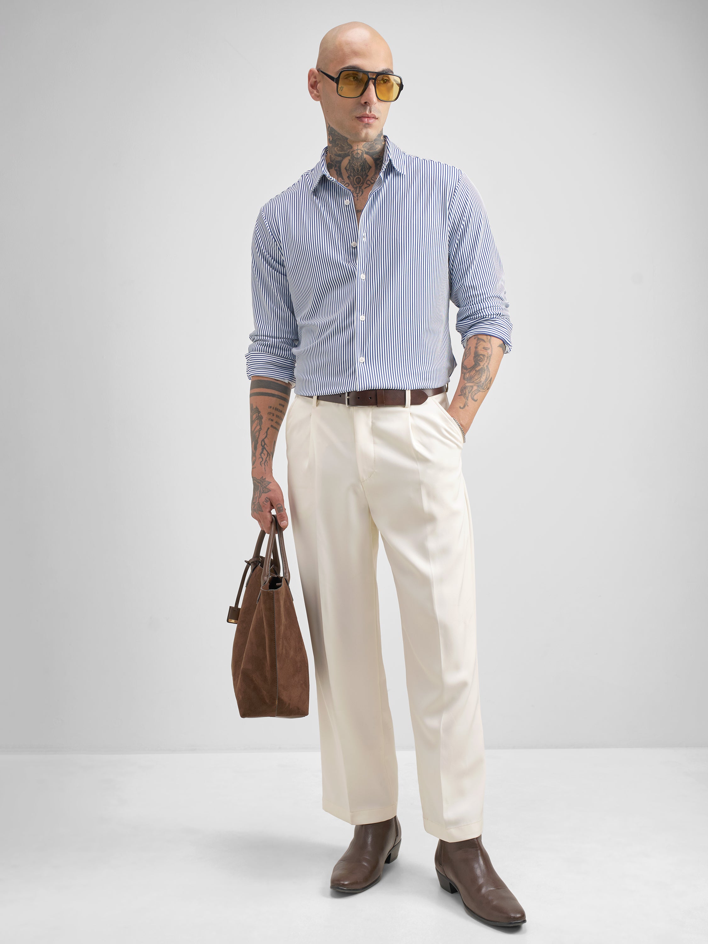Highlander Men White Striped Slim Fit Casual Shirt - White - Image 2