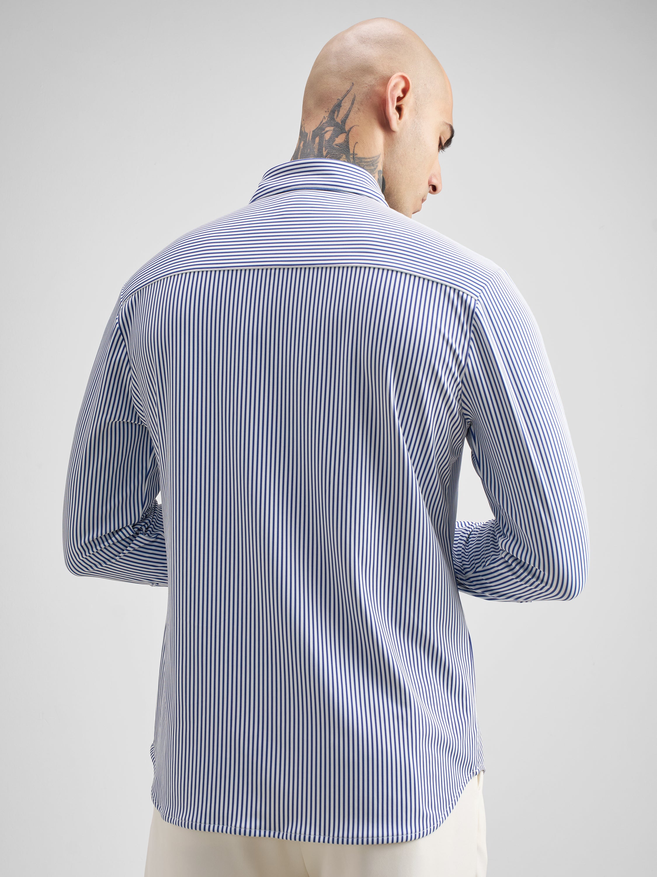 Highlander Men White Striped Slim Fit Casual Shirt - White - Image 3
