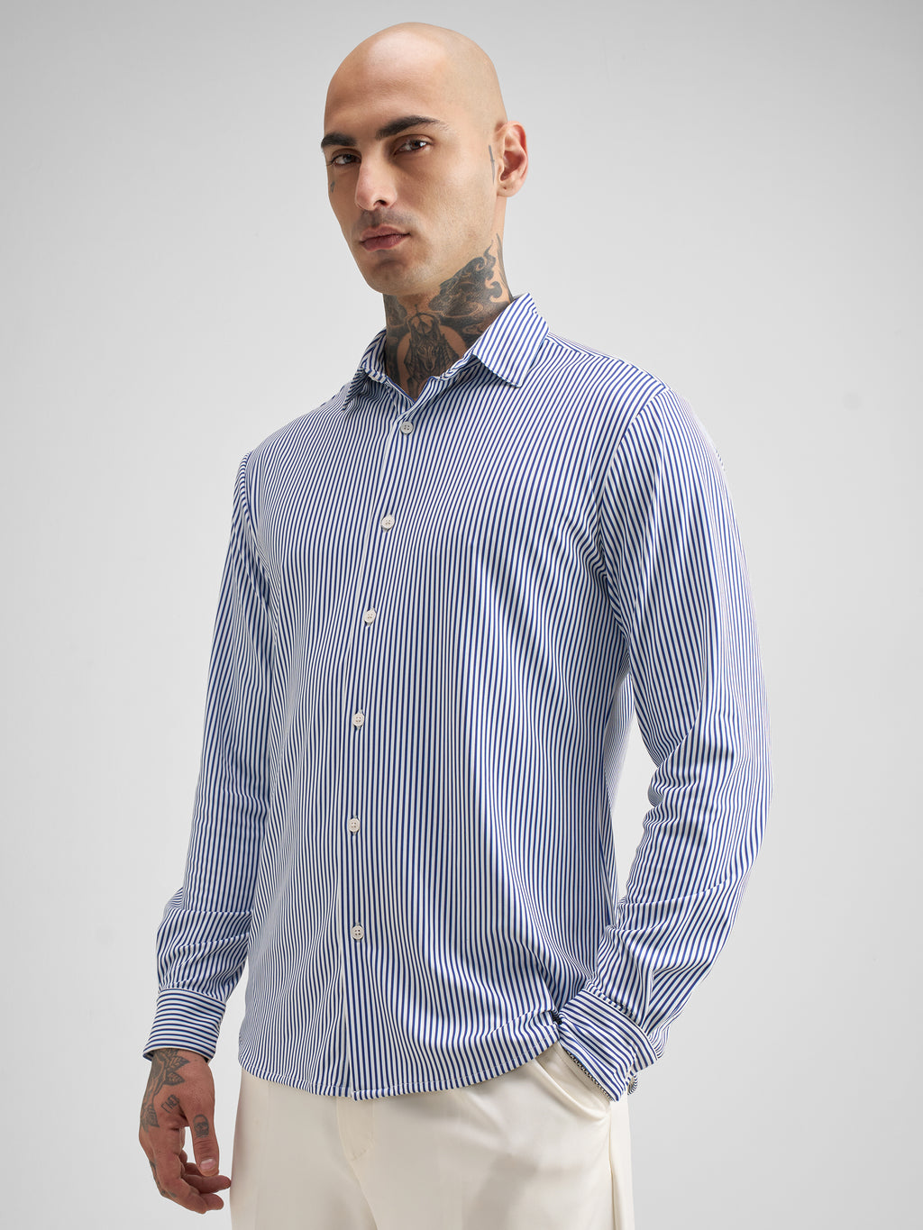 Highlander Men White Striped Slim Fit Casual Shirt - White - Image 4