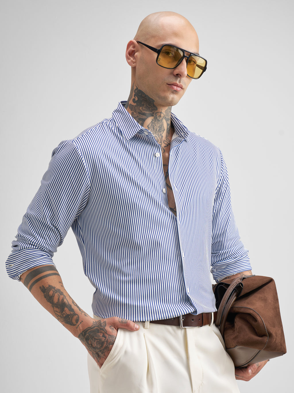 Highlander Men White Striped Slim Fit Casual Shirt - White - Image 6