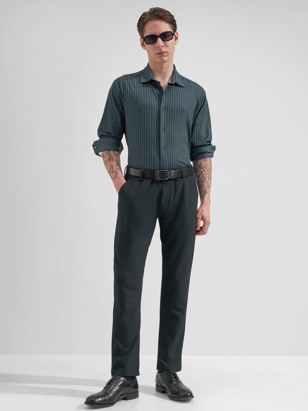 Highlander Men Navy Blue Striped Slim Fit Casual Shirt