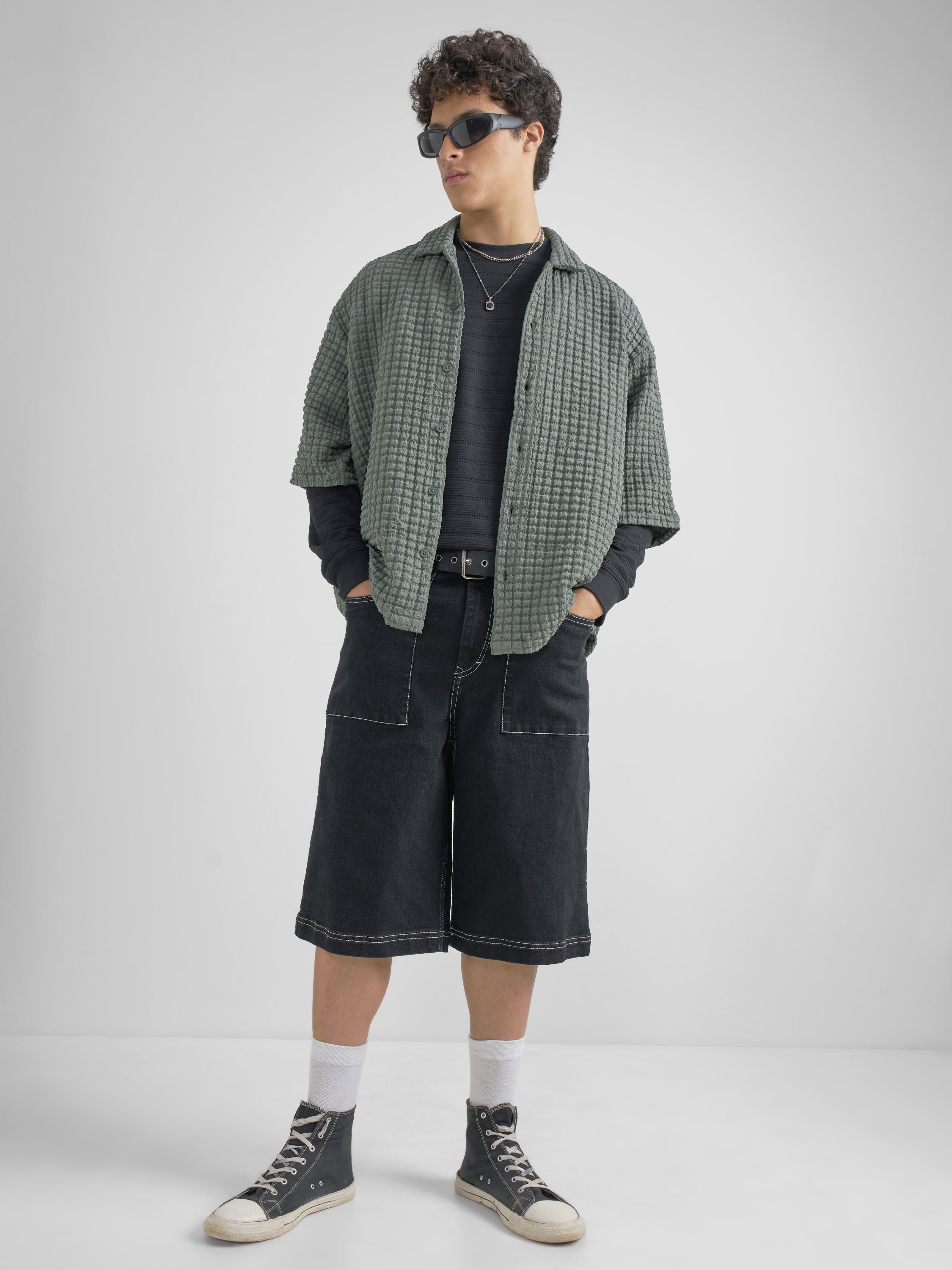 Highlander Men Green Self Design Boxy Fit Casual Shirt - Green - Image 2