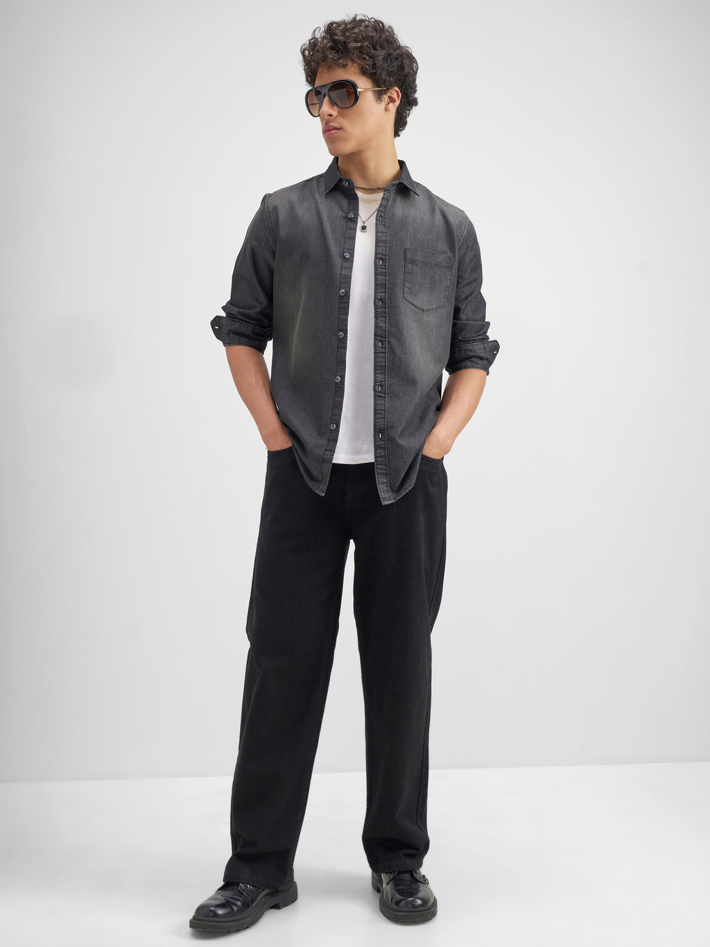 Highlander Men Charcoal Solid Slim Fit Casual Shirt - Charcoal - Image 2
