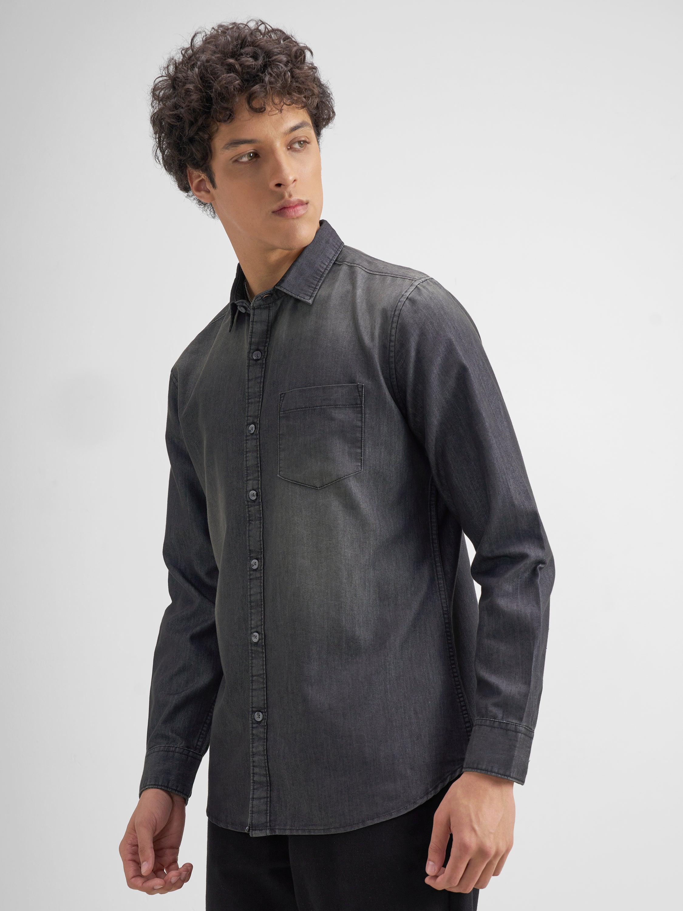 Highlander Men Charcoal Solid Slim Fit Casual Shirt - Charcoal - Image 4