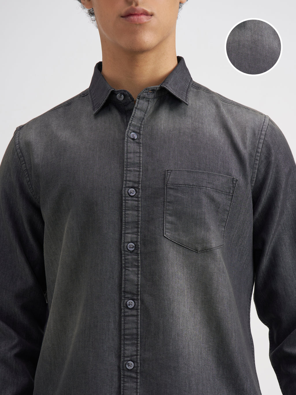 Highlander Men Charcoal Solid Slim Fit Casual Shirt - Charcoal - Image 5