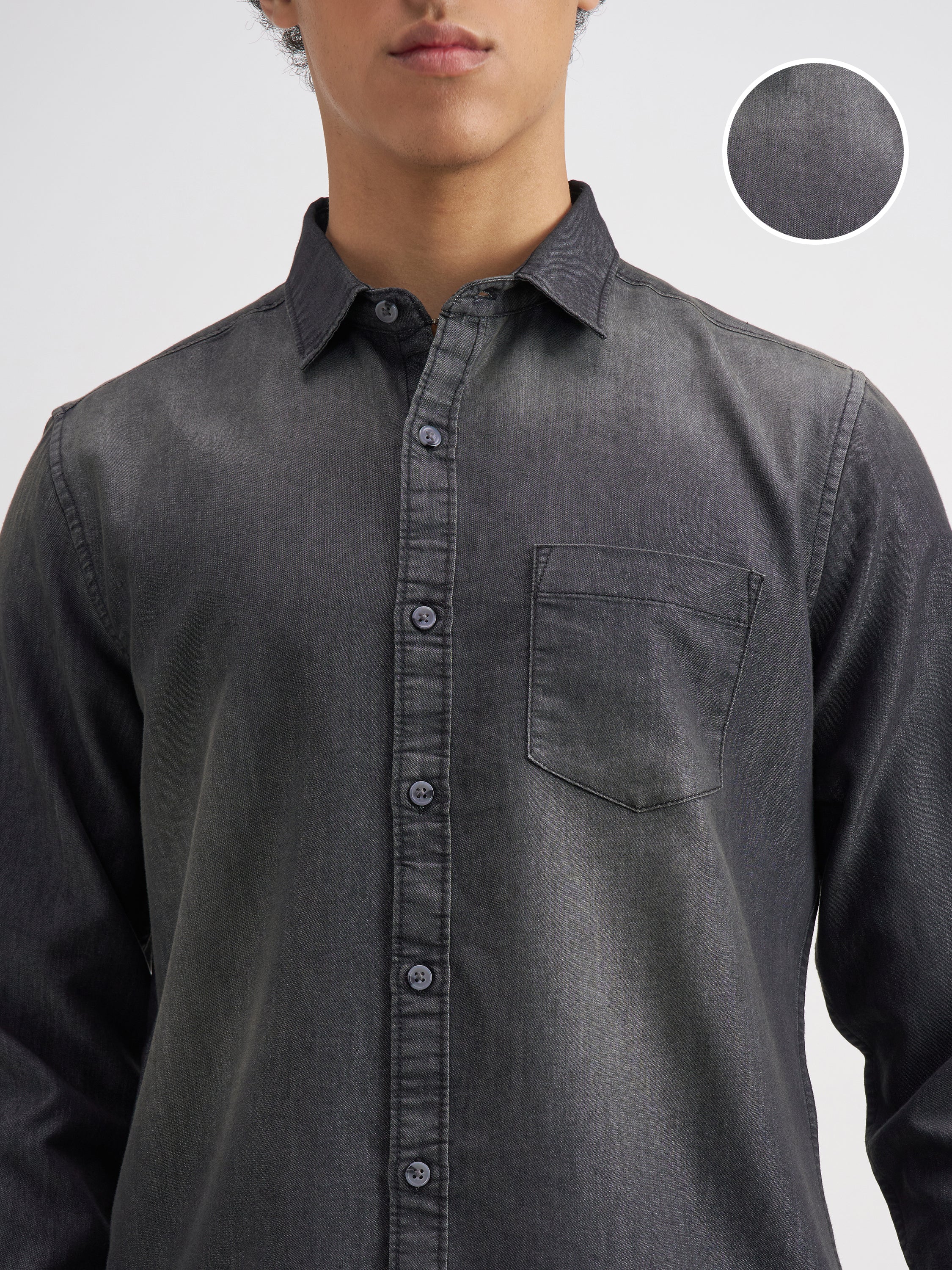 Highlander Men Charcoal Solid Slim Fit Casual Shirt - Charcoal - Image 5