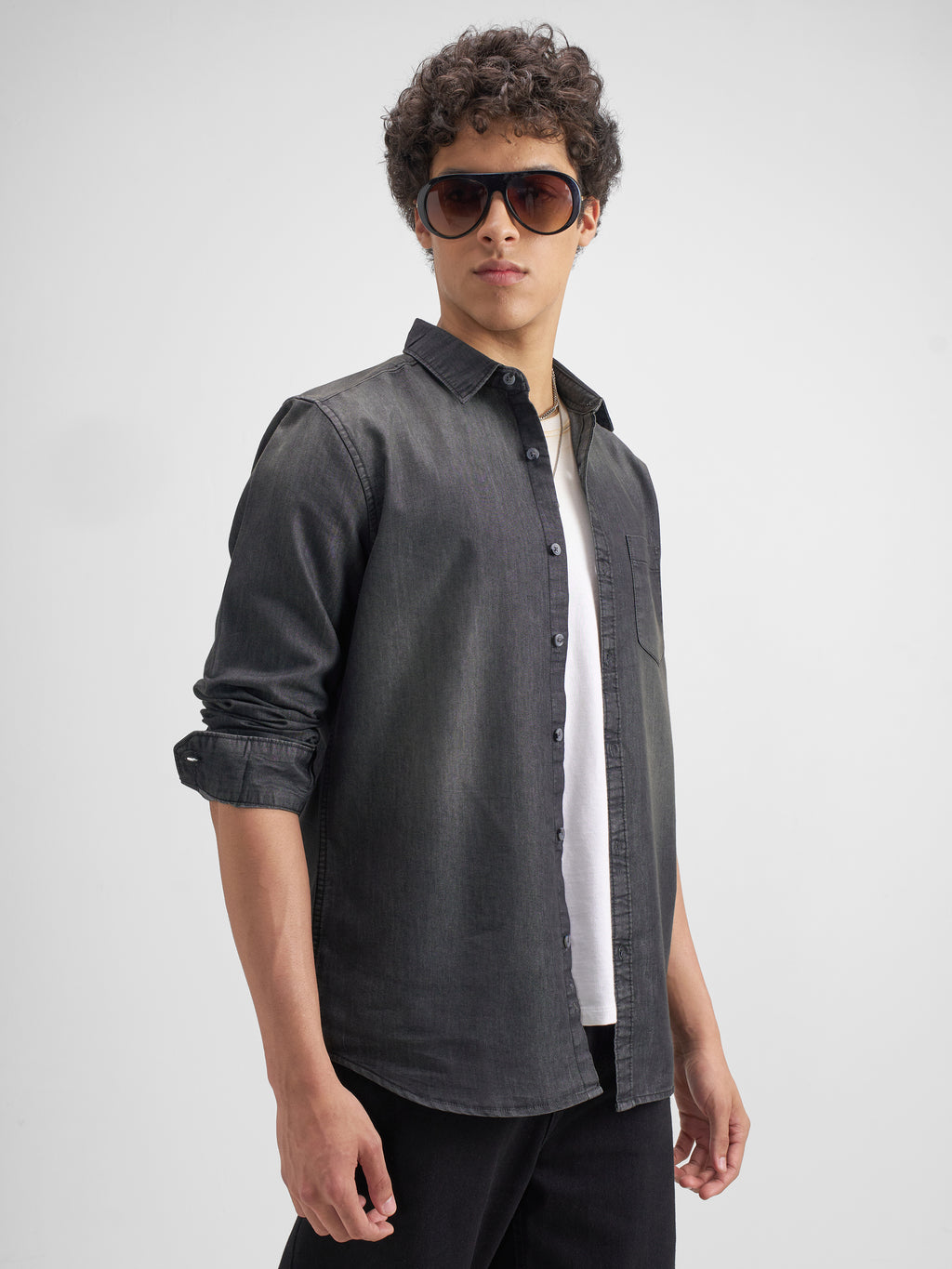 Highlander Men Charcoal Solid Slim Fit Casual Shirt - Charcoal - Image 6