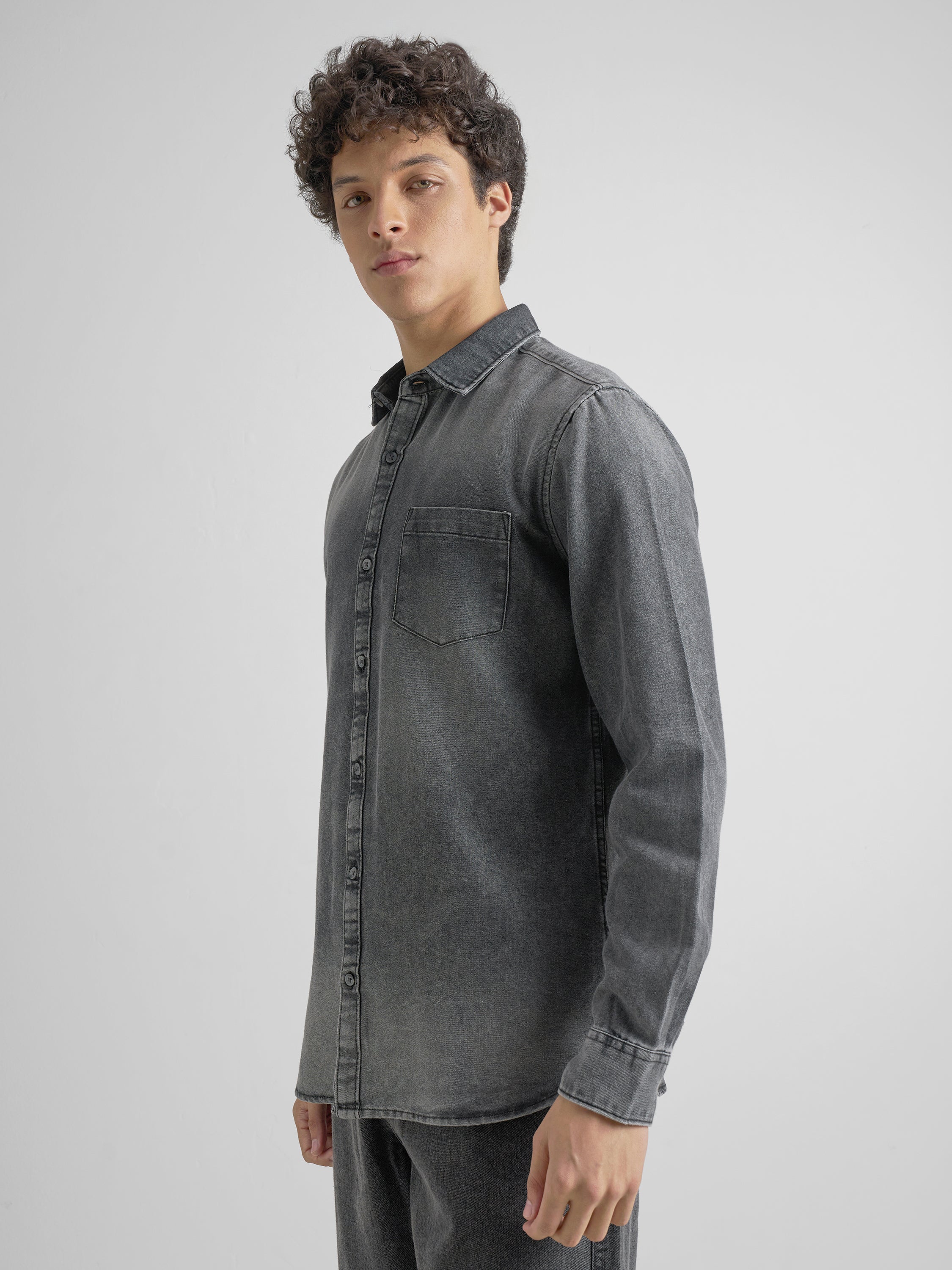 Highlander Men Grey Solid Slim Fit Casual Shirt - Grey - Image 4