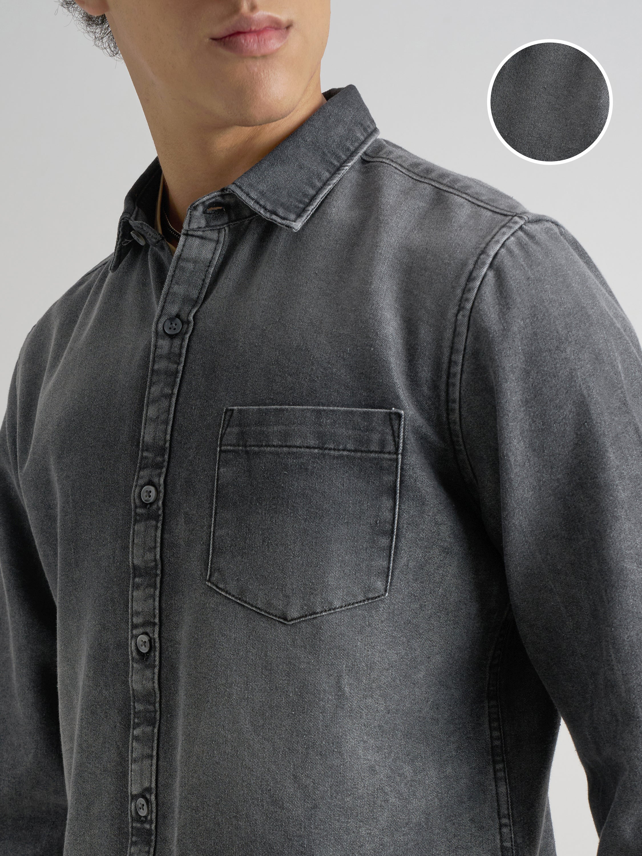 Highlander Men Grey Solid Slim Fit Casual Shirt - Grey - Image 5