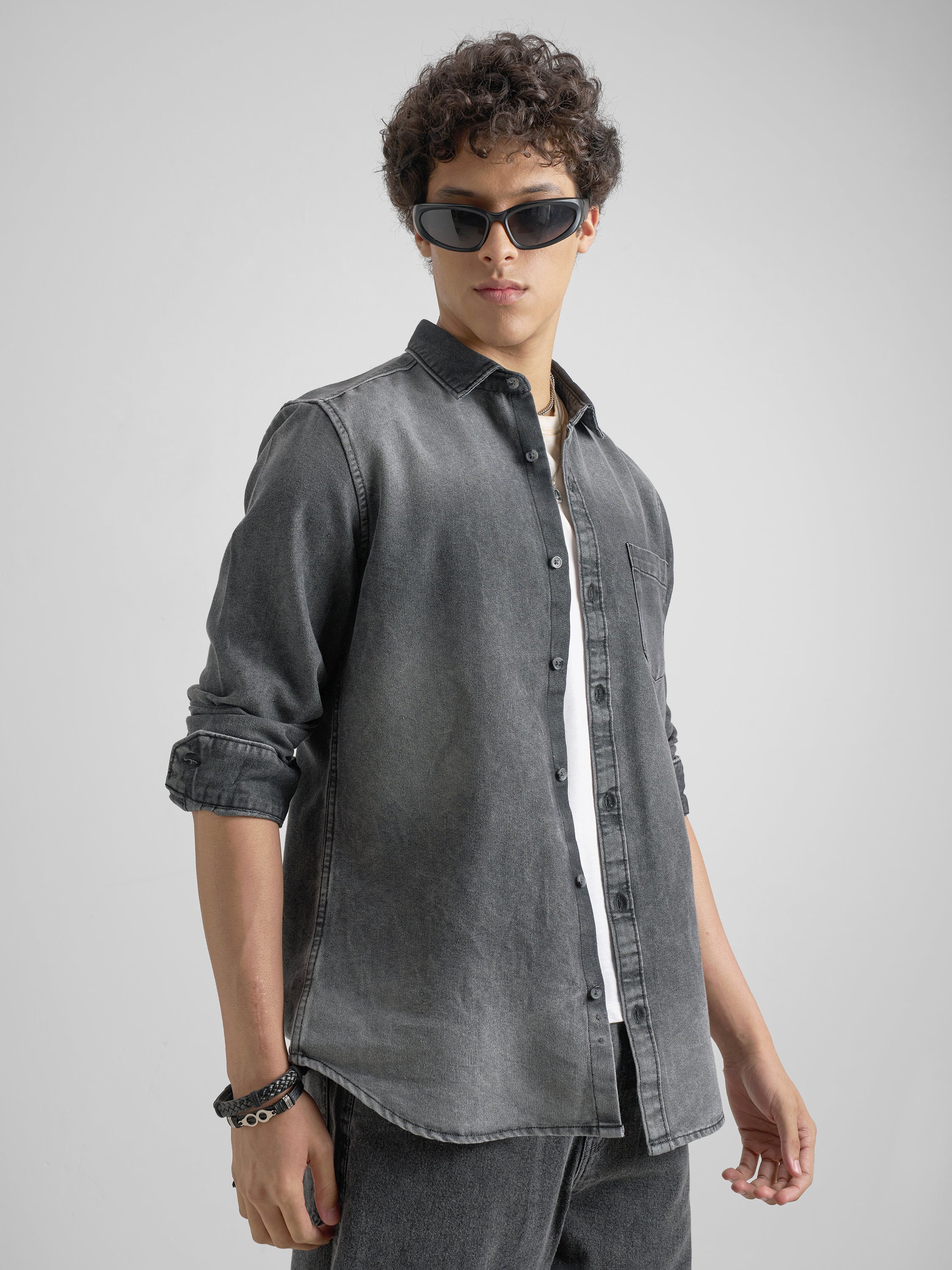 Highlander Men Grey Solid Slim Fit Casual Shirt - Grey - Image 6