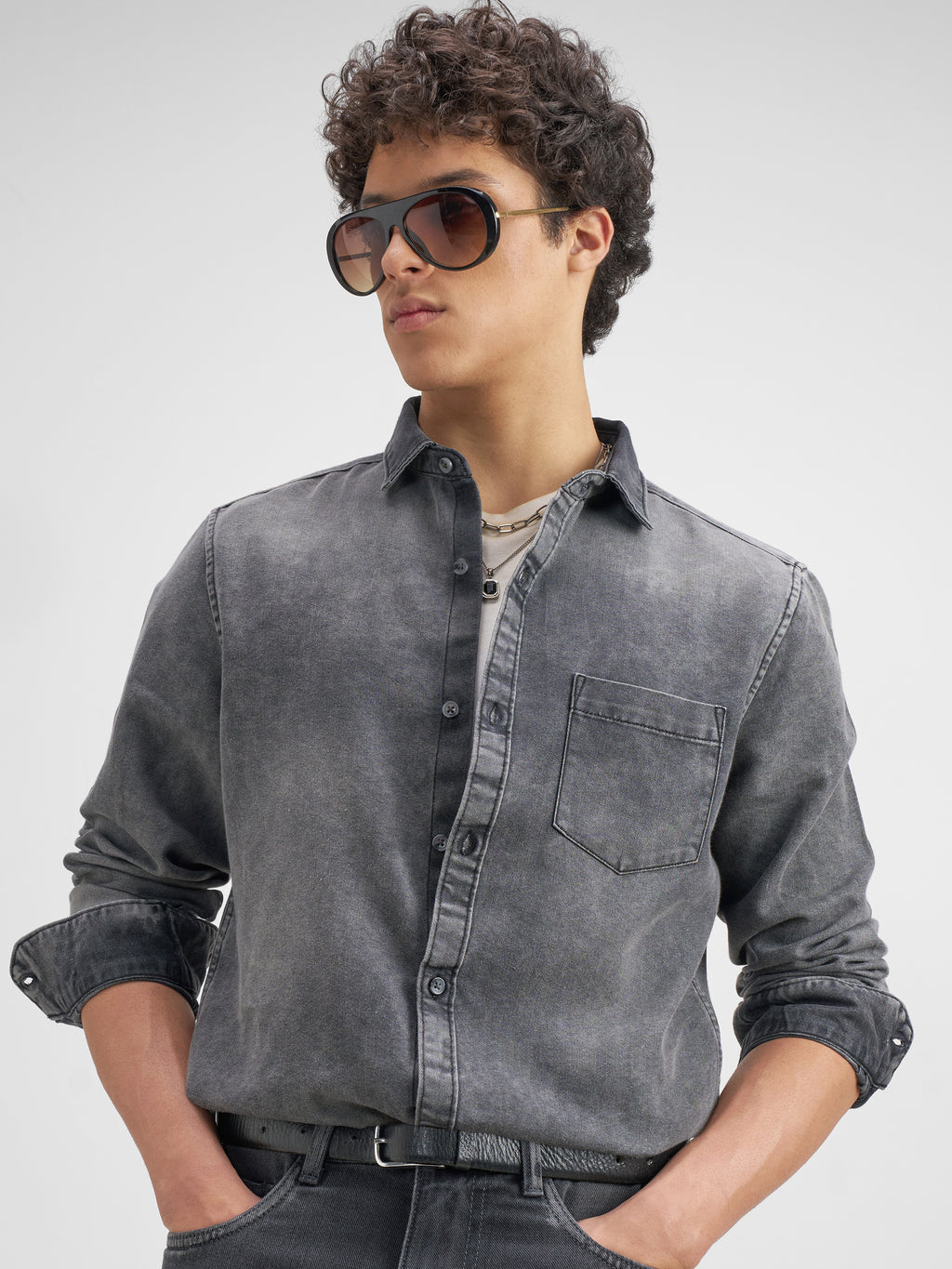Highlander Men Grey Solid Slim Fit Casual Shirt - Grey - Image 1