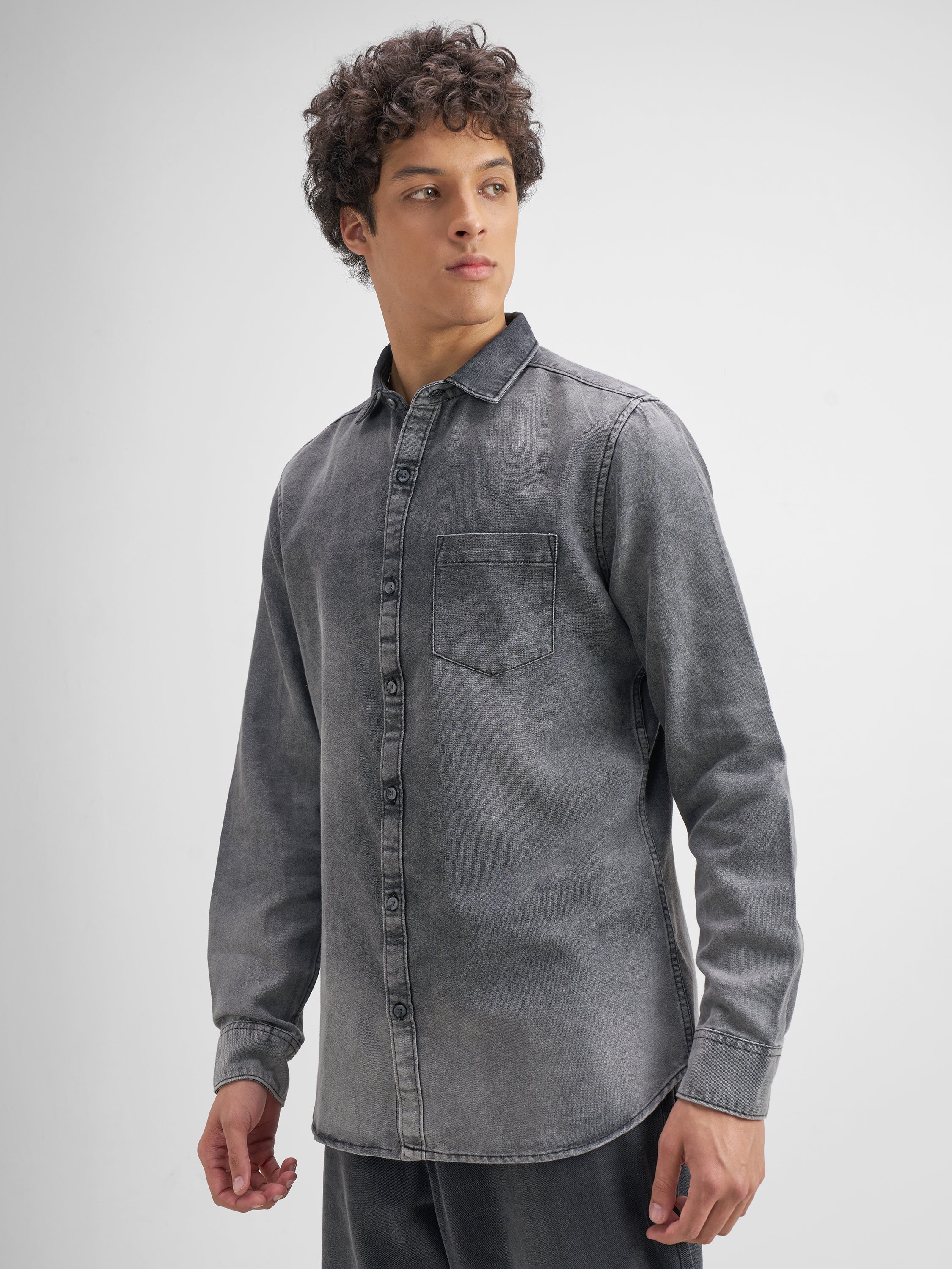 Highlander Men Grey Solid Slim Fit Casual Shirt - Grey - Image 4