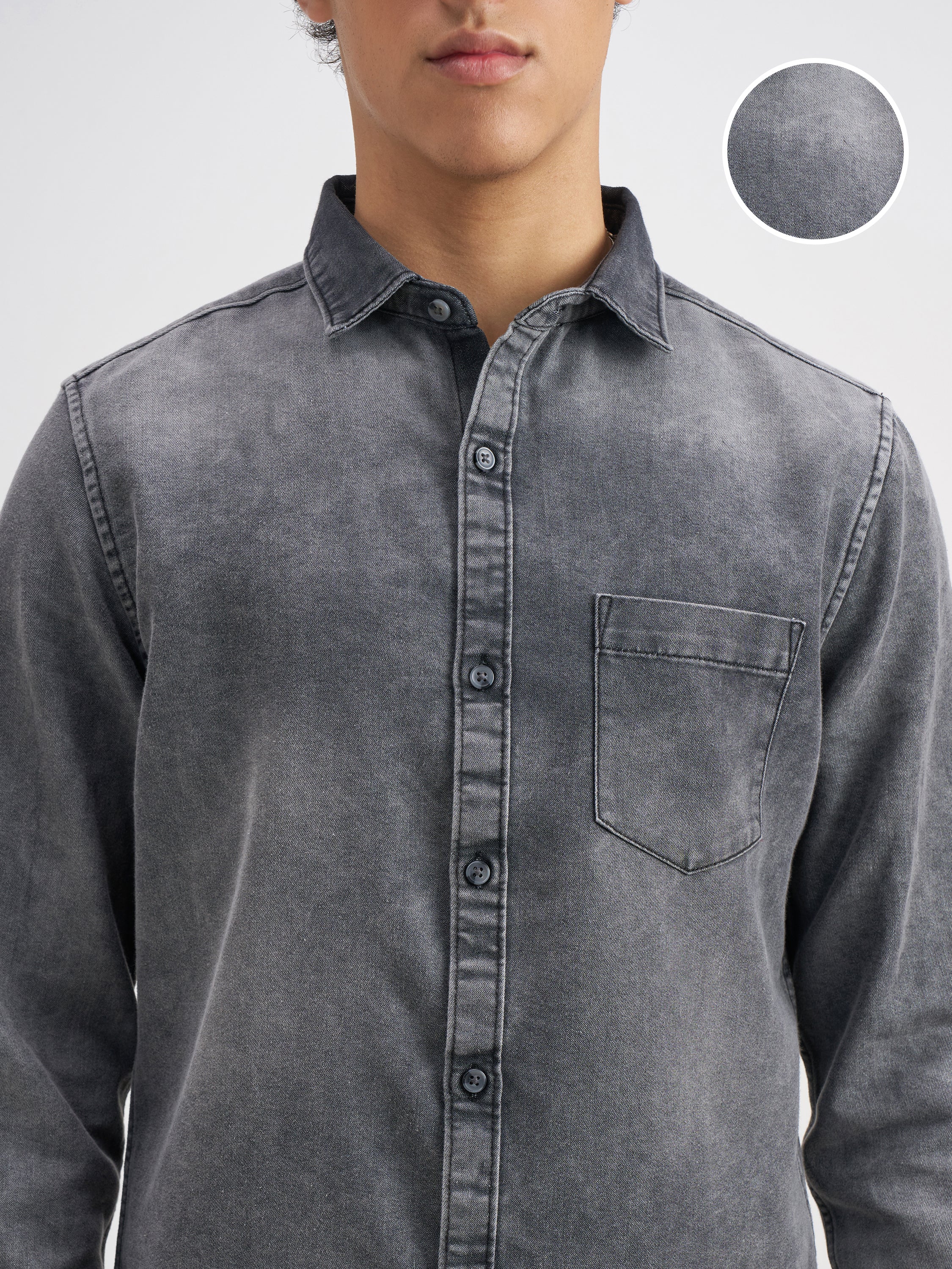 Highlander Men Grey Solid Slim Fit Casual Shirt - Grey - Image 5