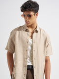 Highlander Men Beige Self Design Relaxed Fit Casual Shirt
