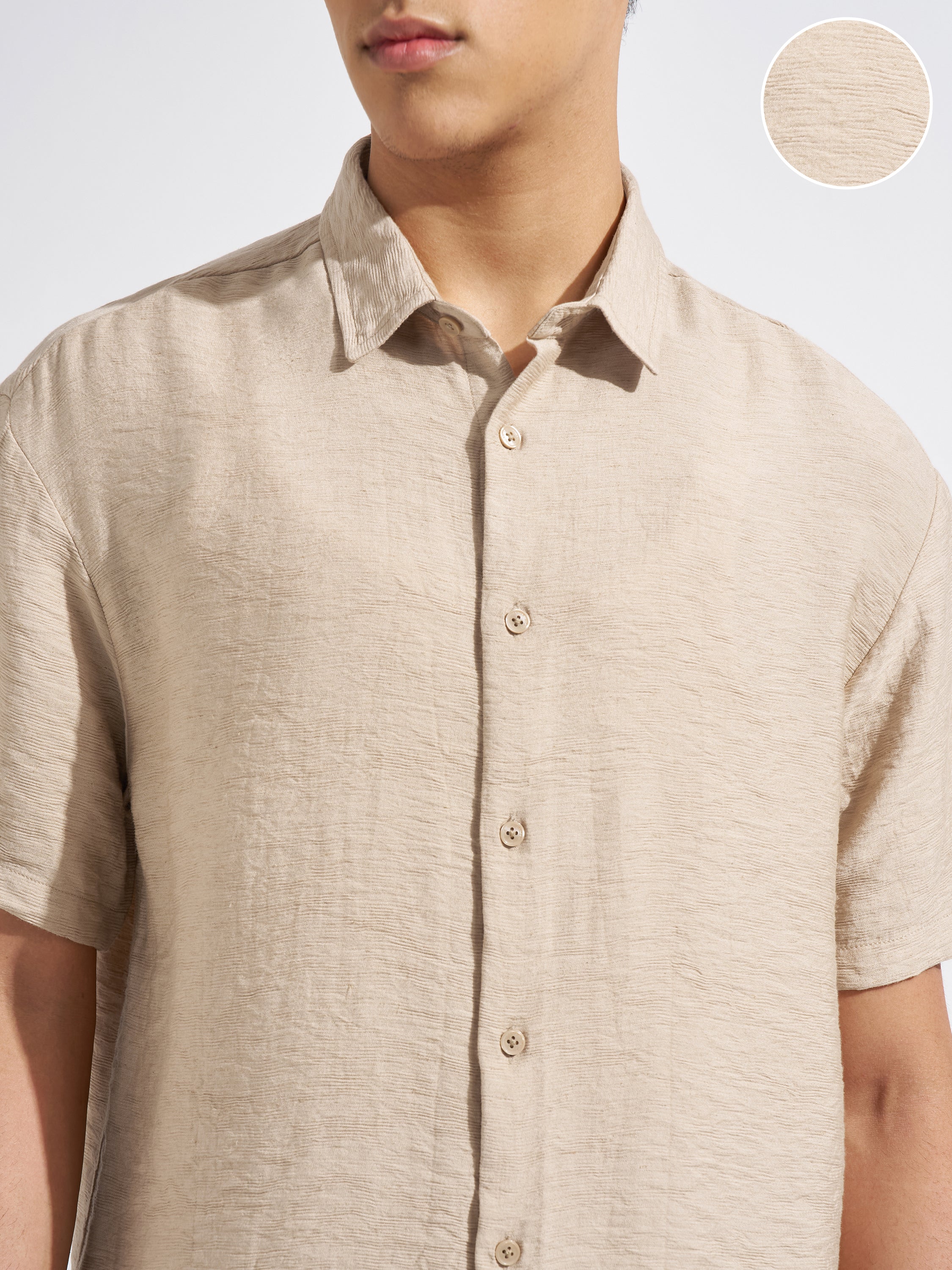 Highlander Men Beige Self Design Relaxed Fit Casual Shirt
