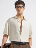 Highlander Men Cream Self Design Relaxed Fit Casual Shirt