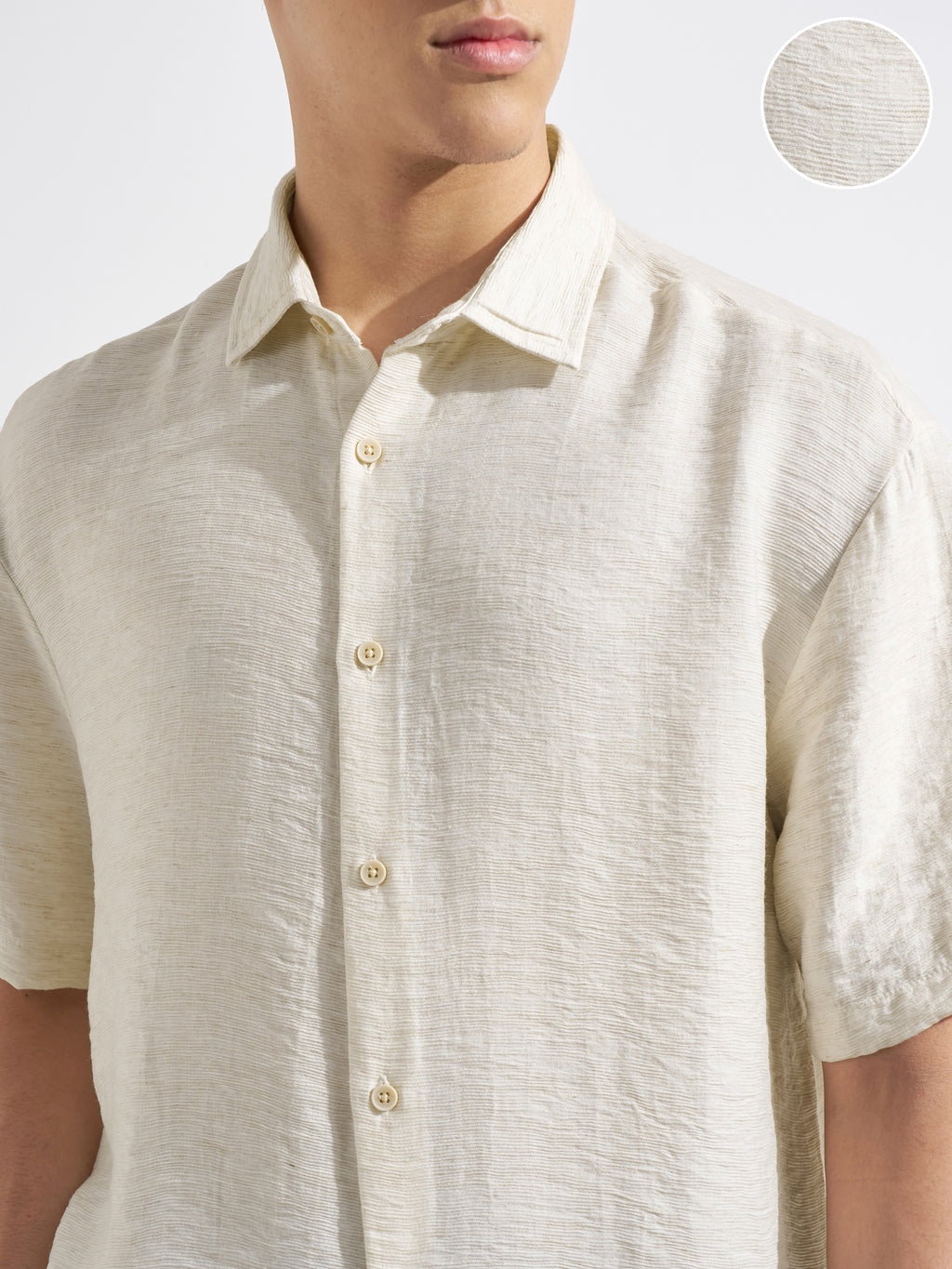 Highlander Men Cream Self Design Relaxed Fit Casual Shirt