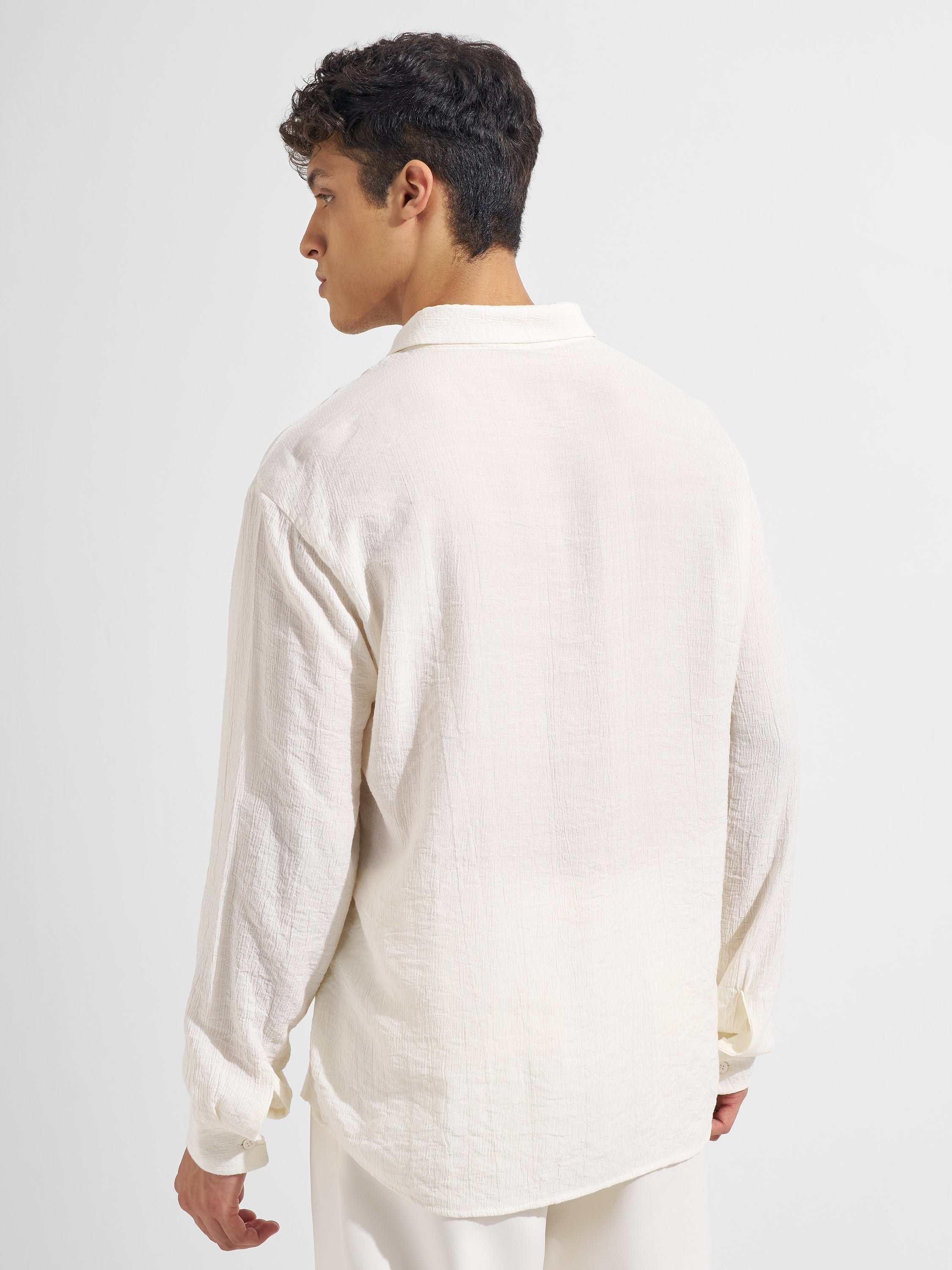 Highlander Men Off White Self Design Relaxed Fit Casual Shirt