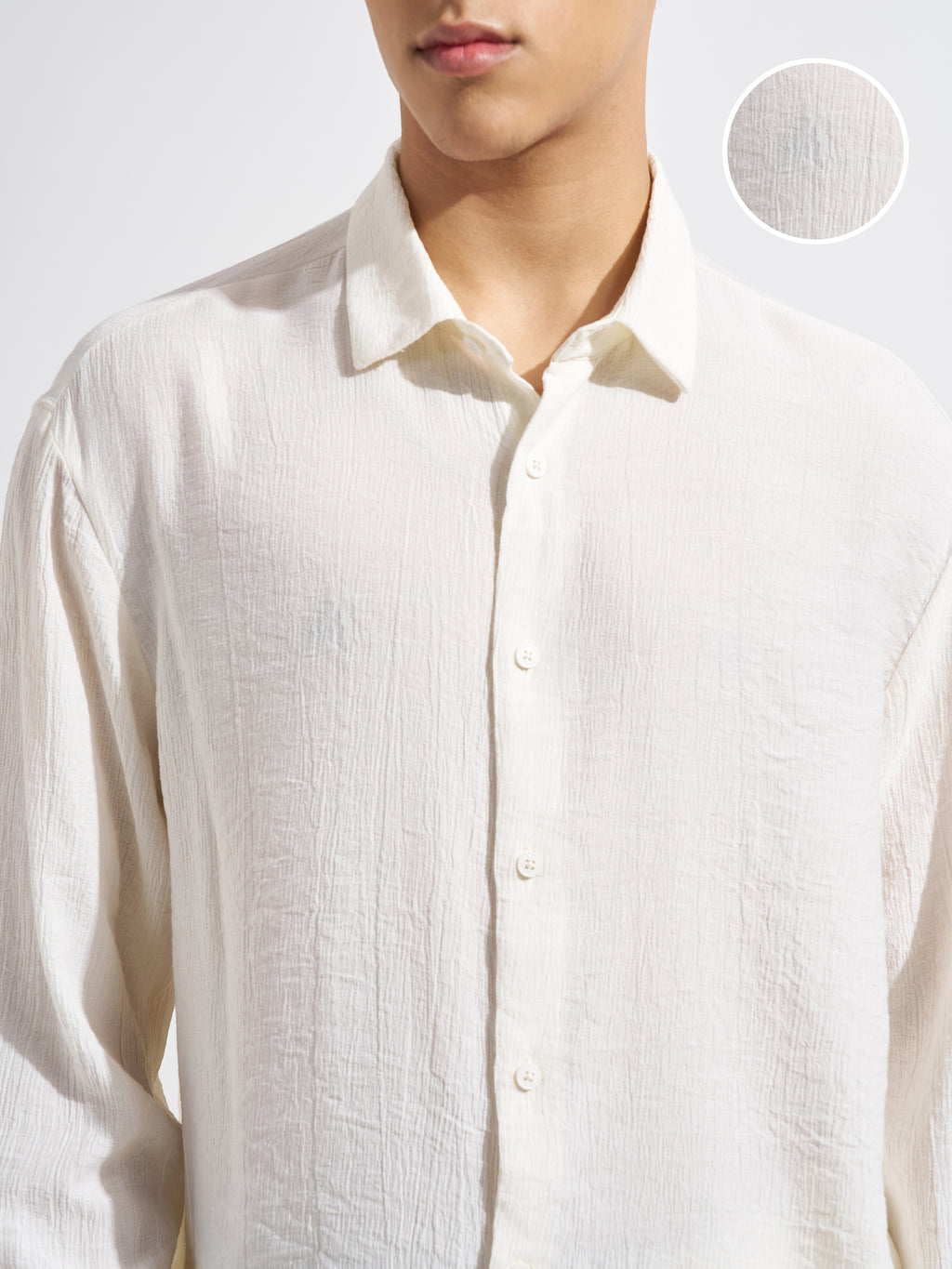 Highlander Men Off White Self Design Relaxed Fit Casual Shirt