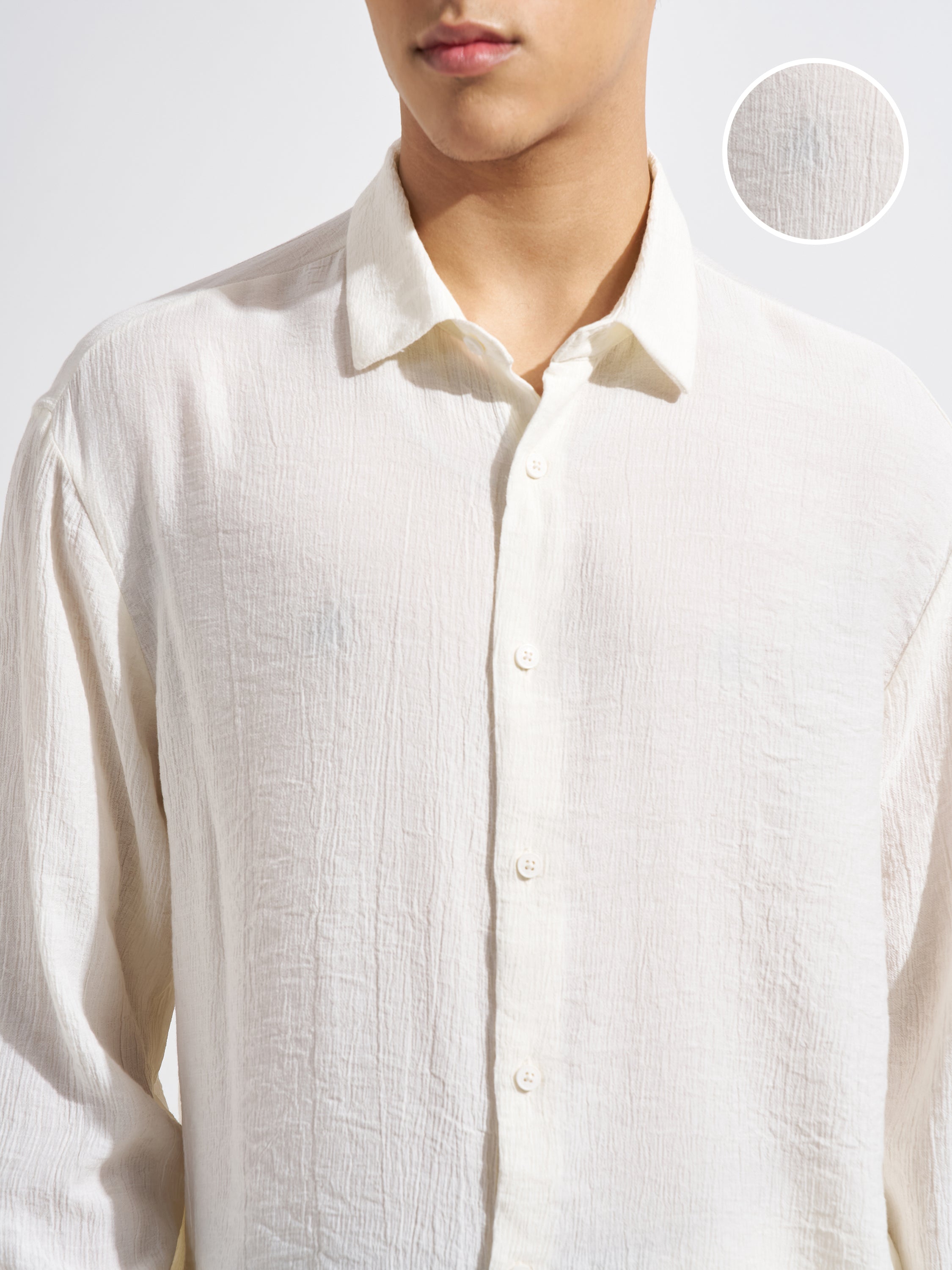 Highlander Men Off White Self Design Relaxed Fit Casual Shirt