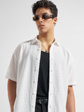 Highlander Men White Self Design Relaxed Fit Casual Shirt