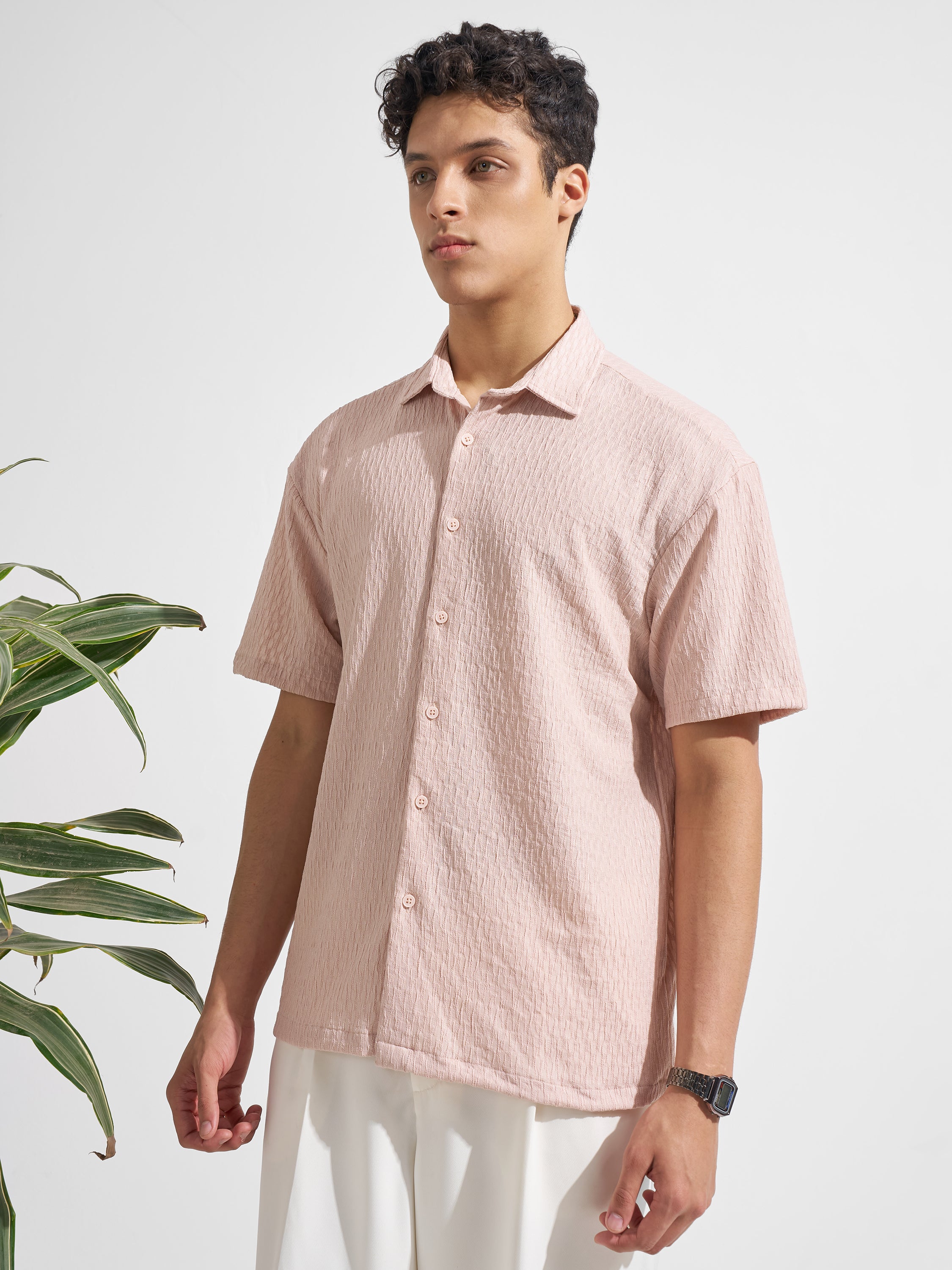 Highlander Men Pink Self Design Relaxed Fit Casual Shirt