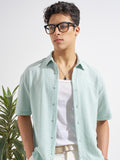 Highlander Men Green Self Design Relaxed Fit Casual Shirt